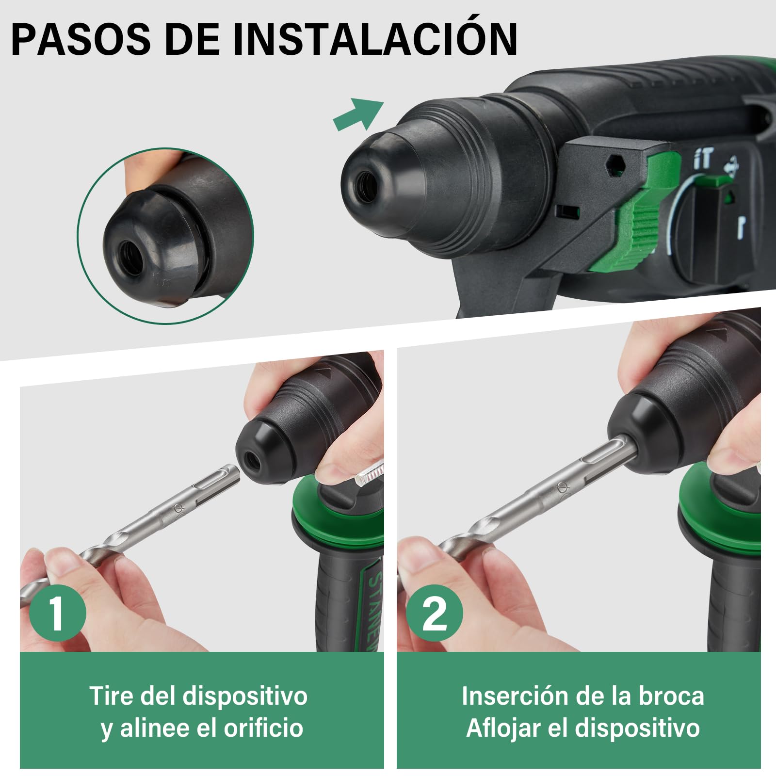 Taladro Percutor con cable SDS Plus 950W STANEW, Martillo perforador con 0-1150RPM/5100BPM con 4 funciones y embrague de seguridad, mango giratorio de 360°