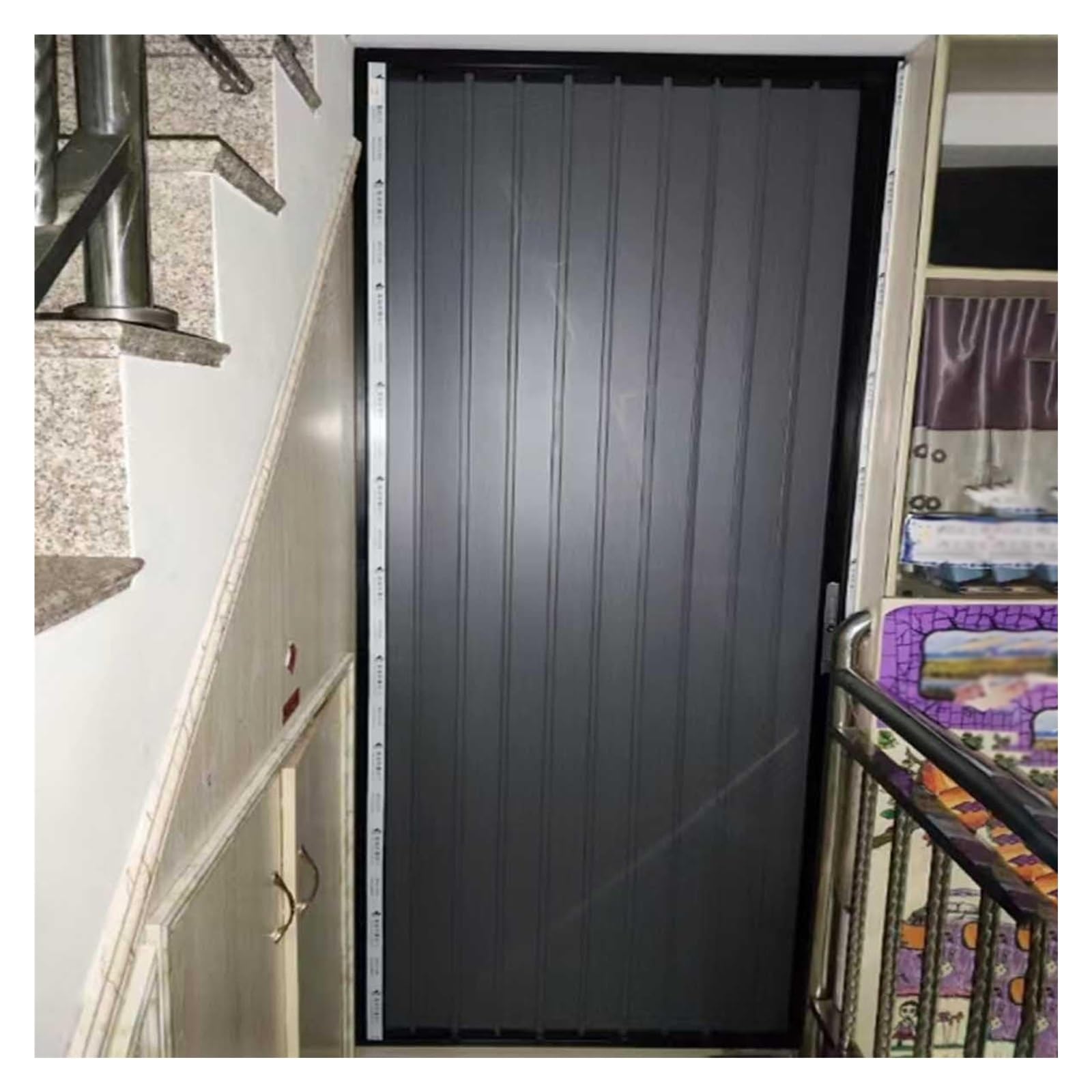 Drzwi składane, teleskopowe składane drzwi przesuwne ze stopu aluminium, szerokość 56-183 cm, ścianka działowa z zamkiem i kluczem, wysoka metalowa brama poddasza 203 cm, szara, idealna do rozwiązań
