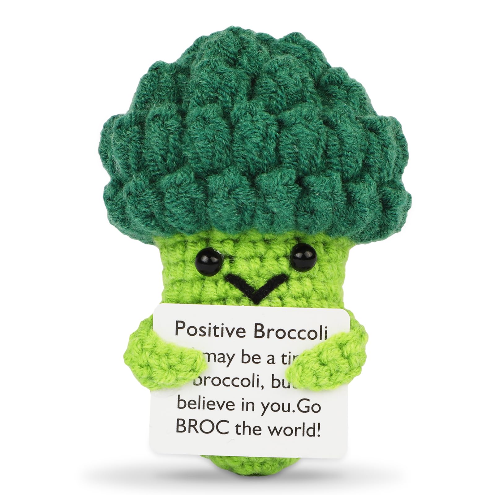 Hoedia Handmade Emotional Pickle Gift, Cucumber Crochet Doll Inspirational Gifts with Cards, Cute Knitted Funny Support Pickle Potato Friend Birthday (Broccoli)
