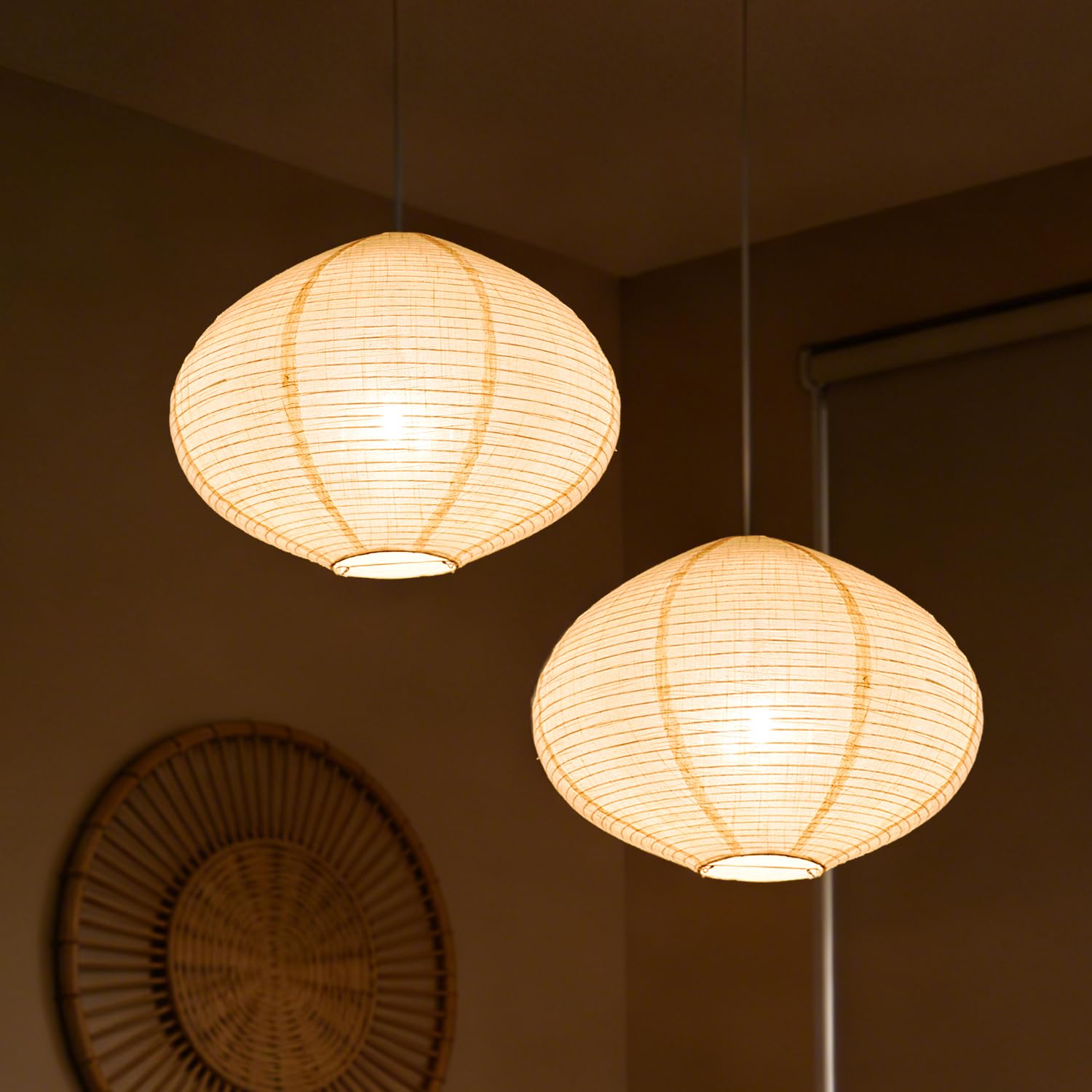 METHEDEECO 2er-Set Pendelleuchten aus Leinen – 40 cm Hängelampen, Handgefertigte Lampenschirme aus Stoff, Minimalistisches Design für Wohnzimmer, Schlafzimmer,