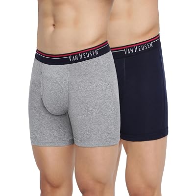 Van Heusen Men Boxer Briefs - 100% Combed Cotton - Pack Of 2 - Anti Bacterial, Colour Fresh, Moisture Wicking_10032_Dark