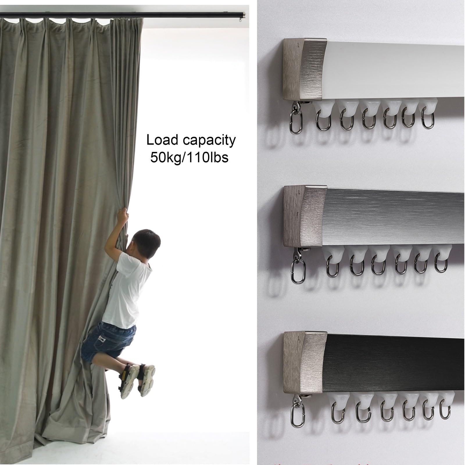 Rail de Rideau en Aluminium, Tringles à Rideaux pour Séparation de Pièce, Bureau, Salon, Chambre, Balcon, Fixé au Plafond/au Mural(White-Ceiling,1.40m)