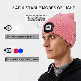 TAGVO Unisex Beanie with The Light, USB Rechargeable LED Headlamp Cap, Hands Free Headlamp Flashlight Hat, Winter Warm Knitted Night Lighted Hat, Men Women Gifts for Dad Father Husband