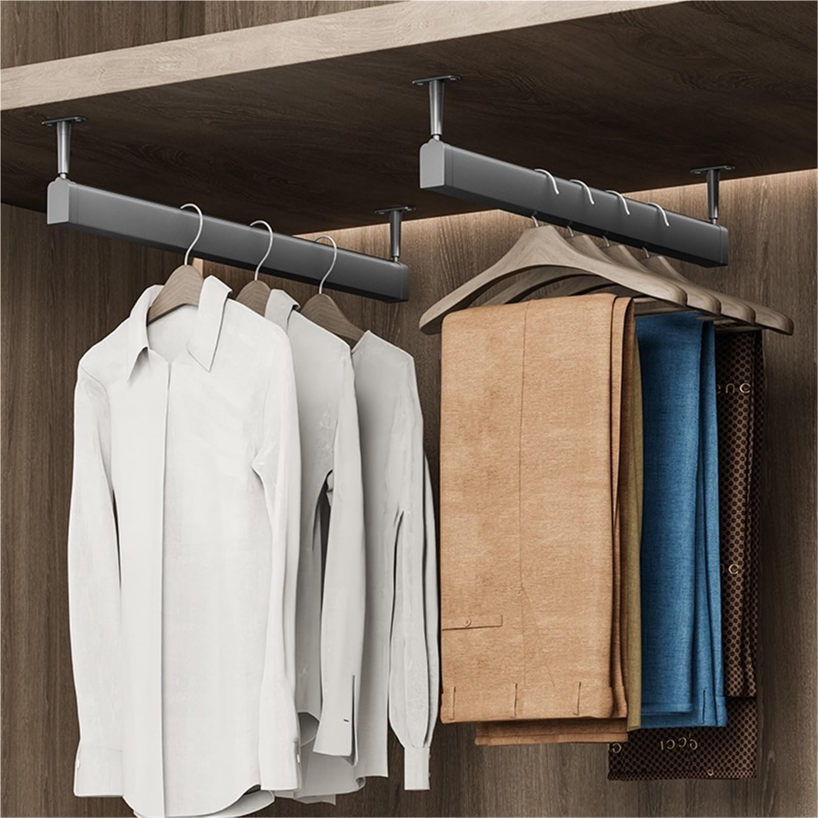 Closet Hanging Rods for Clothing, 5-50 Inch Long Wardrobe Hanger Holder with Top Mounting Bracket, Commercial Home Aluminum Alloy Clothes Pole, Can Be Cut ?(15.7in)