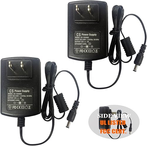 Miniatura 1 de Paquete de 2 adaptadores de alimentación de CA a CC 12 V 3A 12 V3A conmutación para cámaras DVR NVR LED tira de luz DC5.0.197 * 0.083 in UL listado