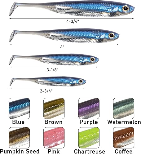 Miniatura 6 de Dr.Fish Cebos de natación de cola de remo, señuelos de pesca de plástico suave para pesca de lubina, 2-34 a 4-34 pulgadas, cebo de sombra de