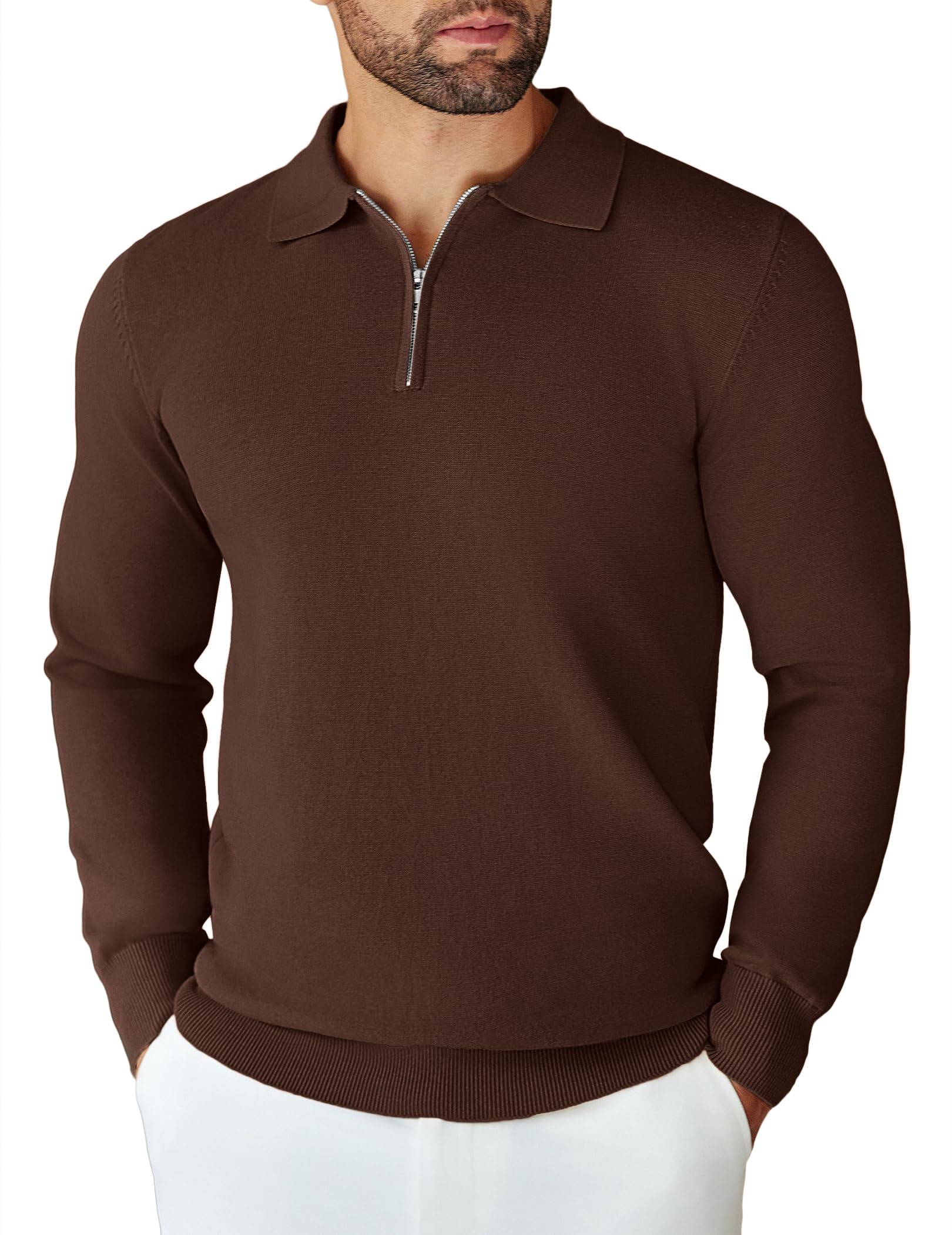 COOFANDY Herren Strickpullover Polokragen Half Zip Pullover mit Reißverschluss Einfarbig Polo Sweater Winter Warm Langarm für Business Freizeit