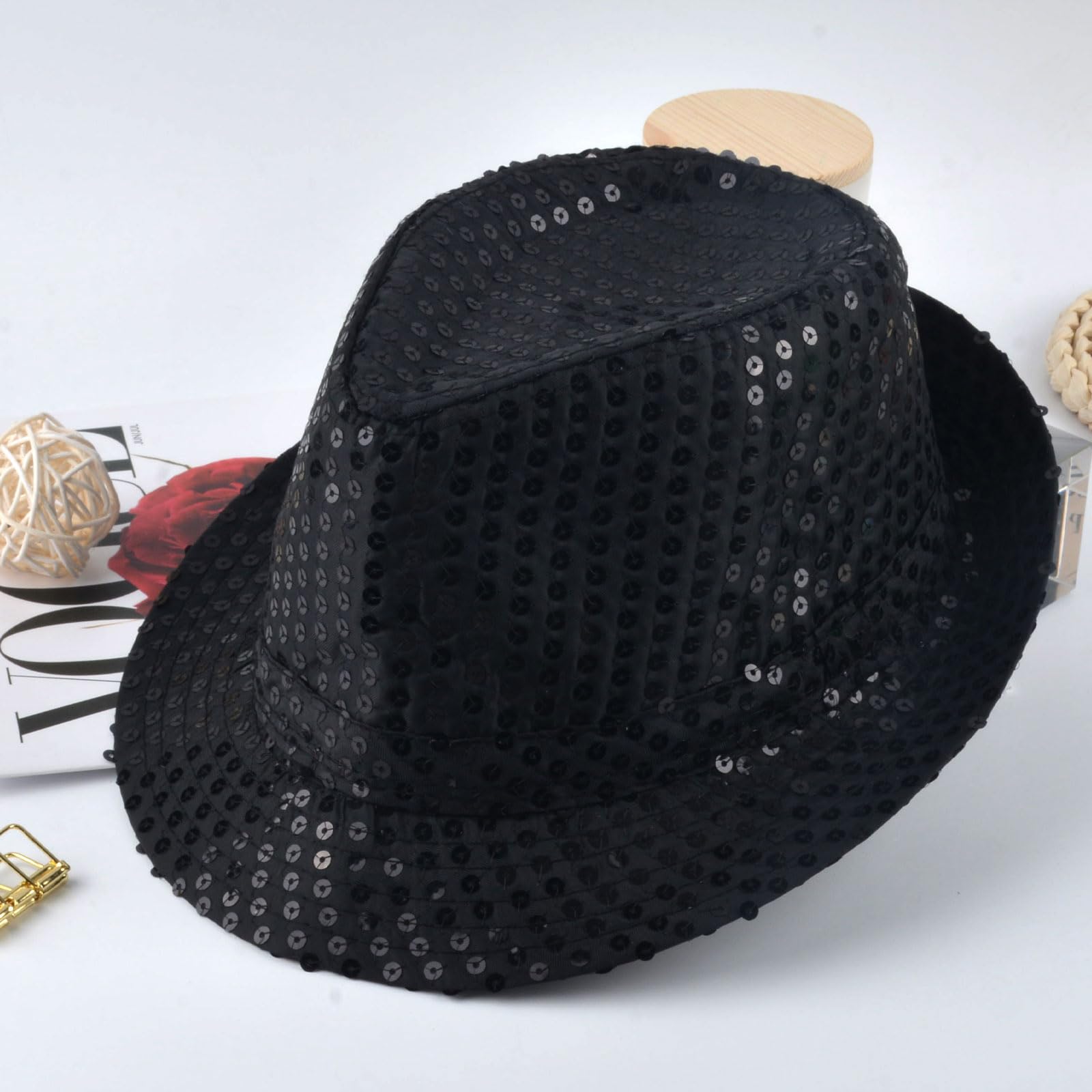 MUNSKT Glitter Jazz Caps, Sequin Hat for Adults Sequin Hat for Party Hip Hop Sequin Hat for Bachelorette Party Night - Image 4