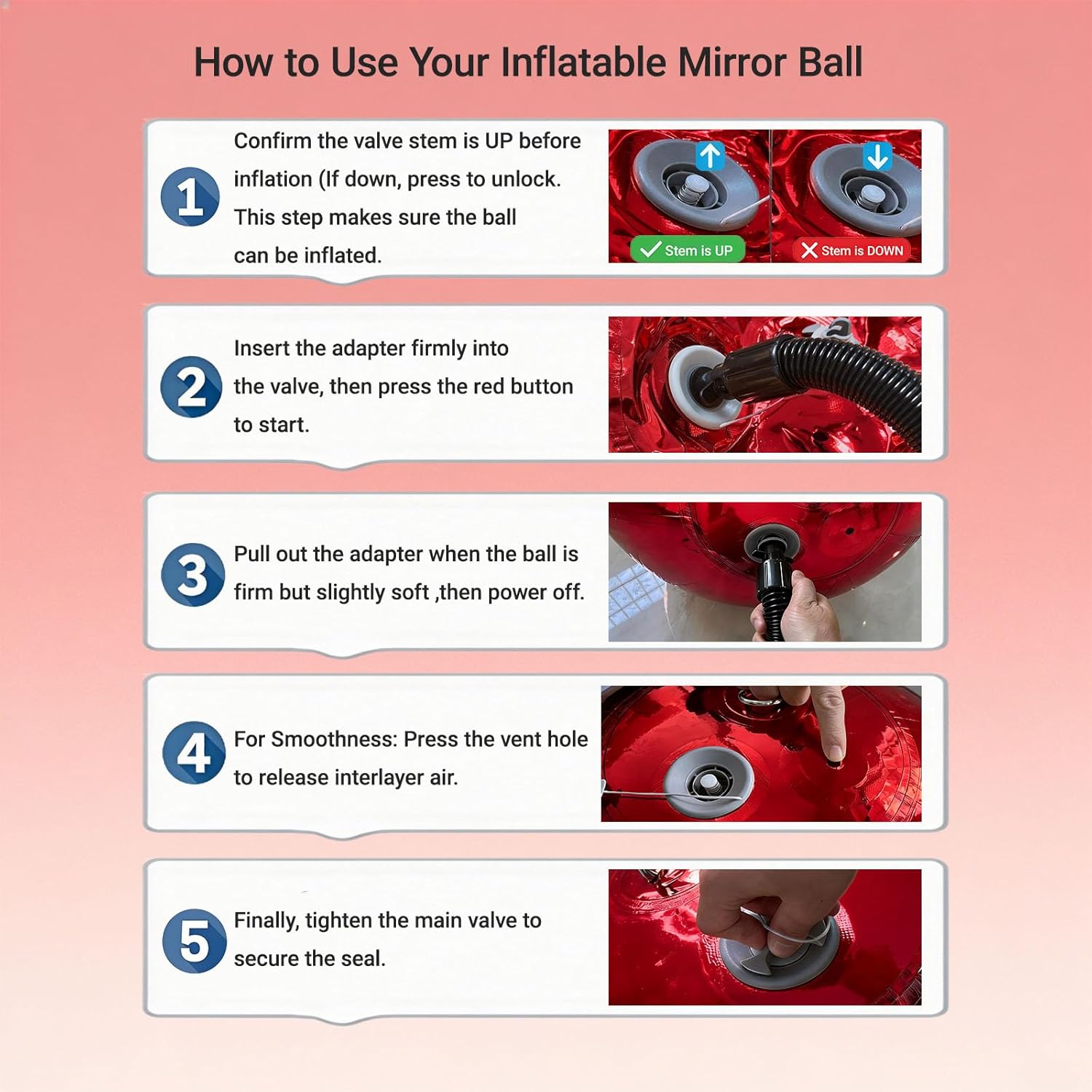 3PCS Inflatable Mirror Ball Red with Pump - Big Shinny Mirror Balls Reusable PVC for Home Party, Wedding, Birthday, Stage, Mall & Large Event(Red,3-Pack with Pump)