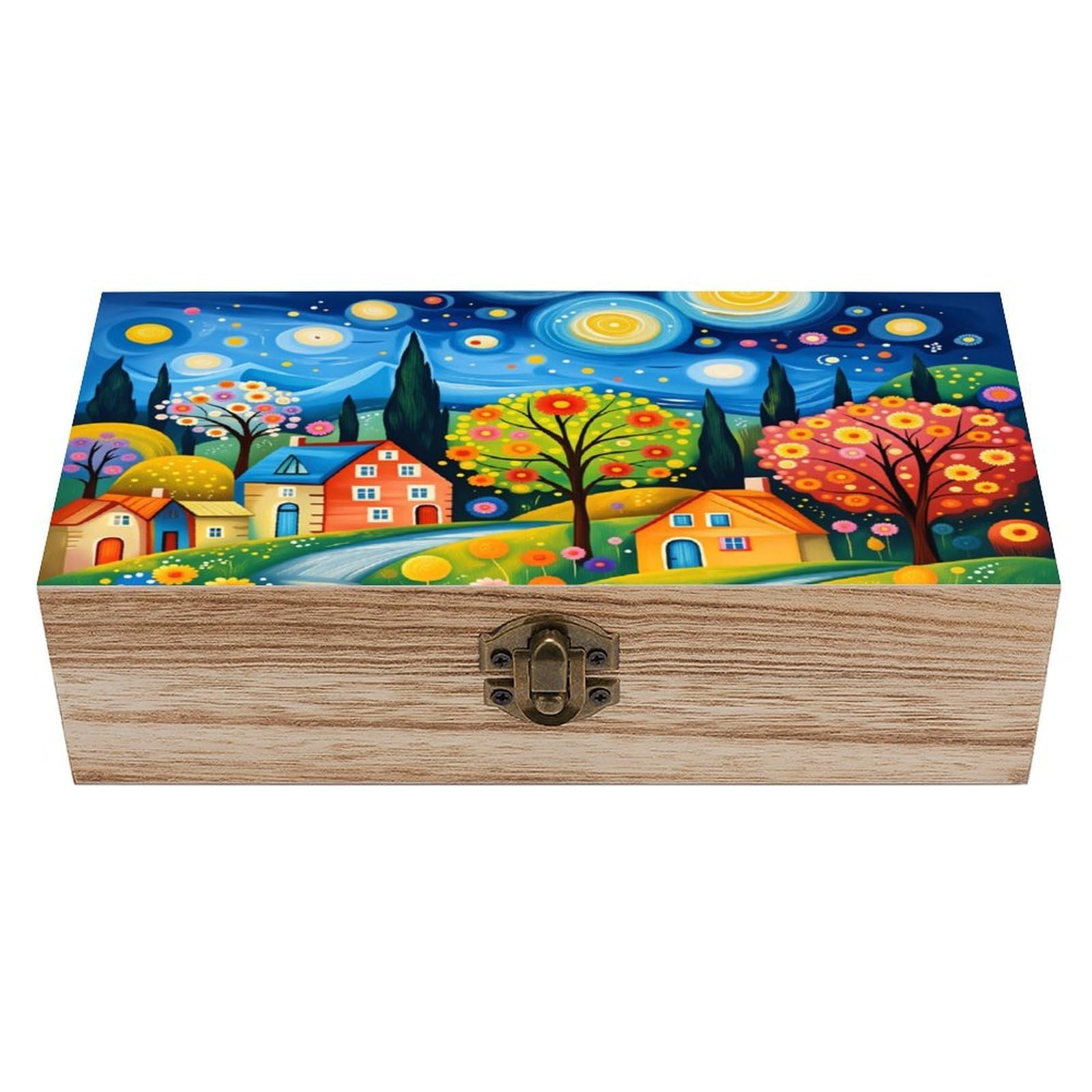 asbwuo Beautiful Countryside Scenery Vintage Wooden Keepsake Box