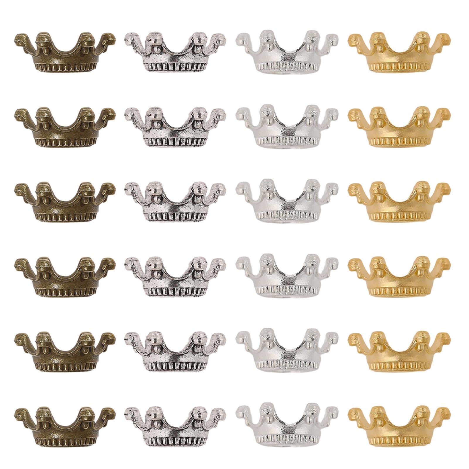 FREEBLOSS 24Pcs Dollhouse Mini Crown Metal Mini Doll Crown 4 Colors Tiny Miniature Crowns with Stars Princess Cake Topper Dolls Headwear Accessories 0.5 * 0.24"(Gold/Silver/Copper/Vintage Silver)
