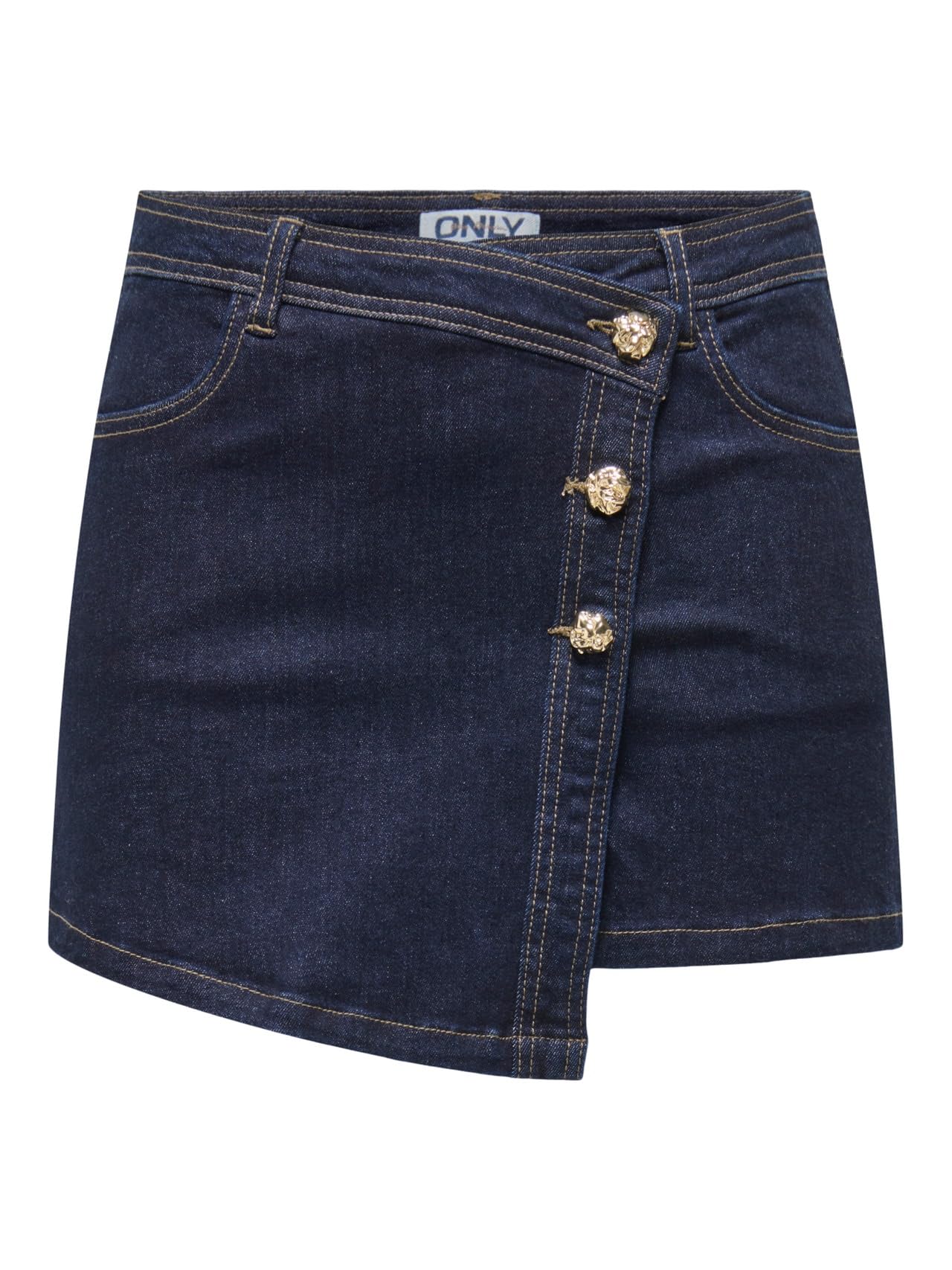 ONLY Damen Mini Hosenrock Jeansrock Denim Rock Shorts mit Knopfleiste ONLLillie Gold Button Skort