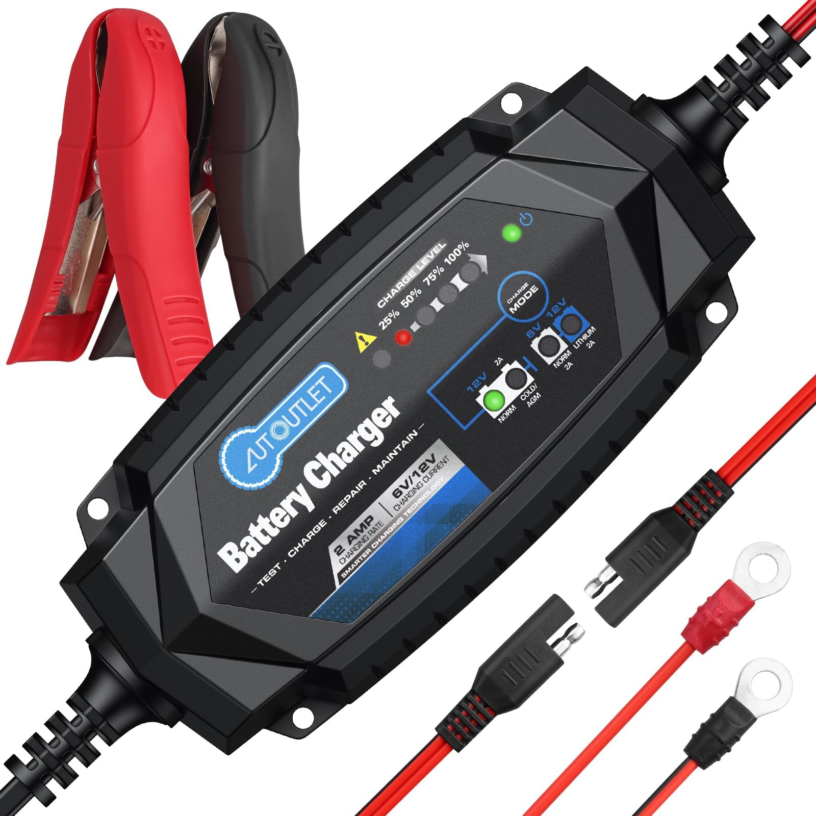 AUTOUTLET 6 V/12 V Car Battery Charger 2Amp Automatic Smart Charger