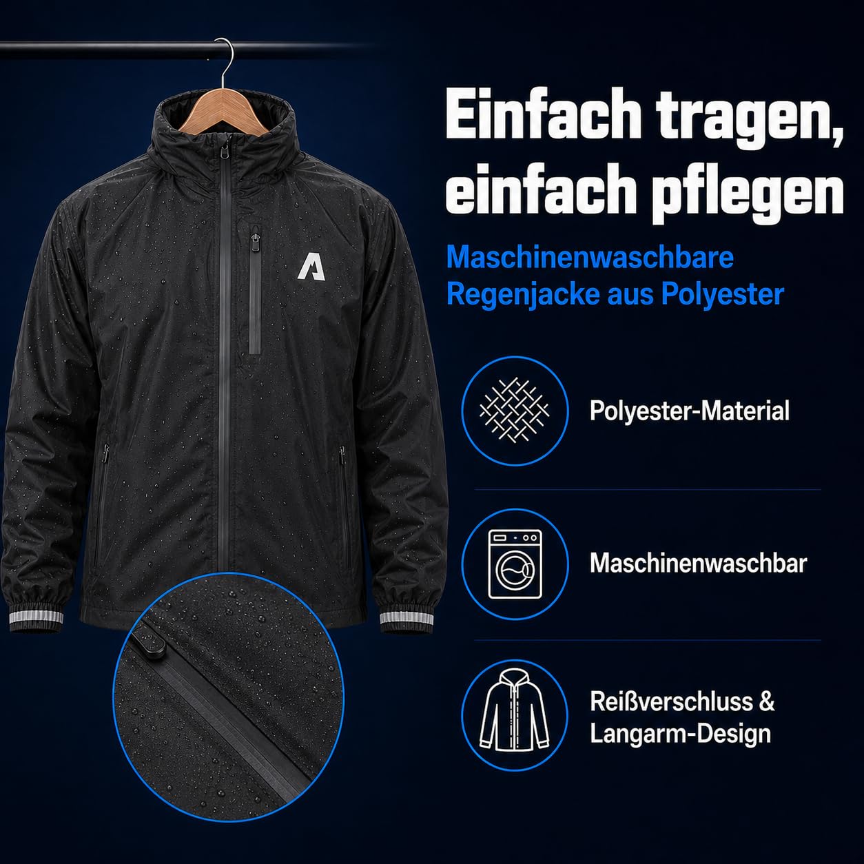 Alpensattel RainShield Fahrradjacke | Wind- & Wasserdichte Regenjacke für Damen & Herren | Leichte & Atmungsaktive Fahrrad Jacke | Reflektierend mit optimalem Schutz vor Regen & Wind | S-XXl wählbar