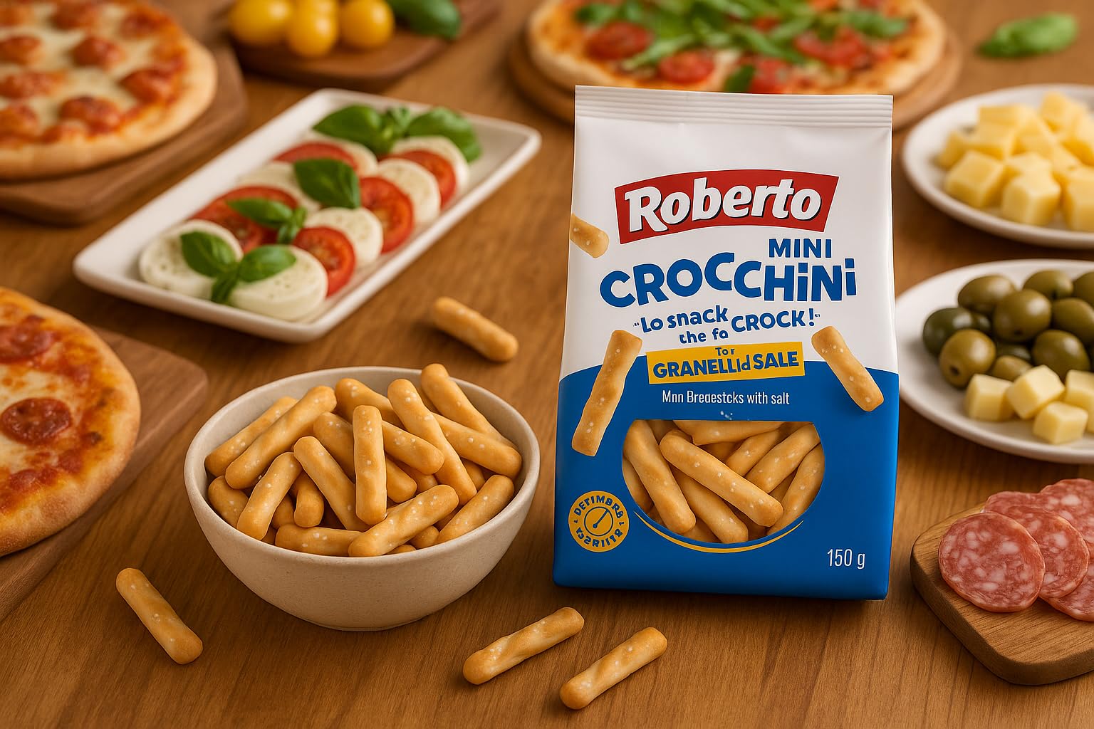 10 Confezioni Mini Crocchini Salati 150g – Grissini con Granelli di Sale, Snack Croccante per Aperitivo, Ideali con Salumi e Formaggi, Totale 1,5 kg