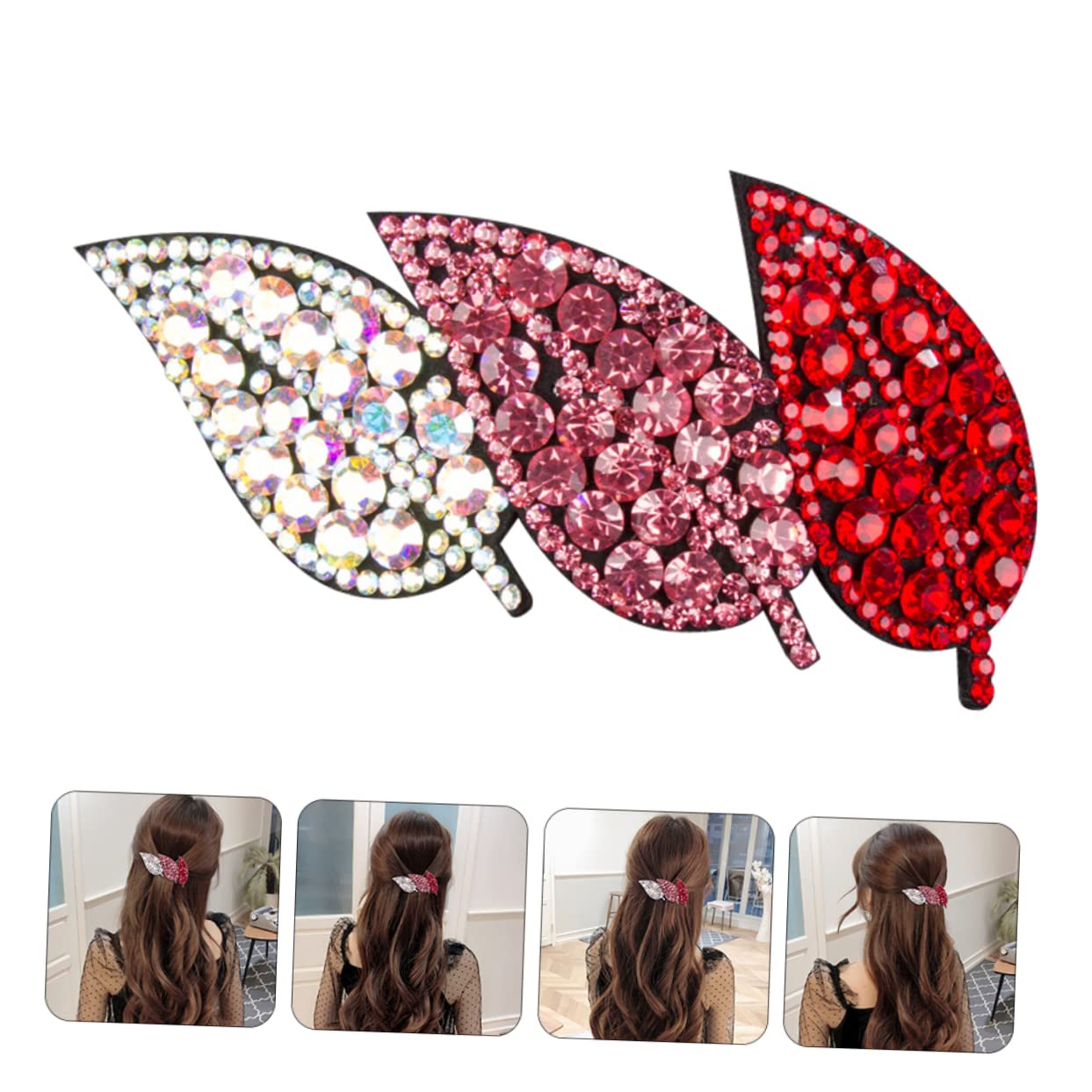 FRCOLOR Lot de 4 épingles à cheveux en strass - Accessoires de mariage - Accessoires pour cheveux pour filles - Barrettes à cheveux en diamants - Accessoires rouges - Cuir et cristal