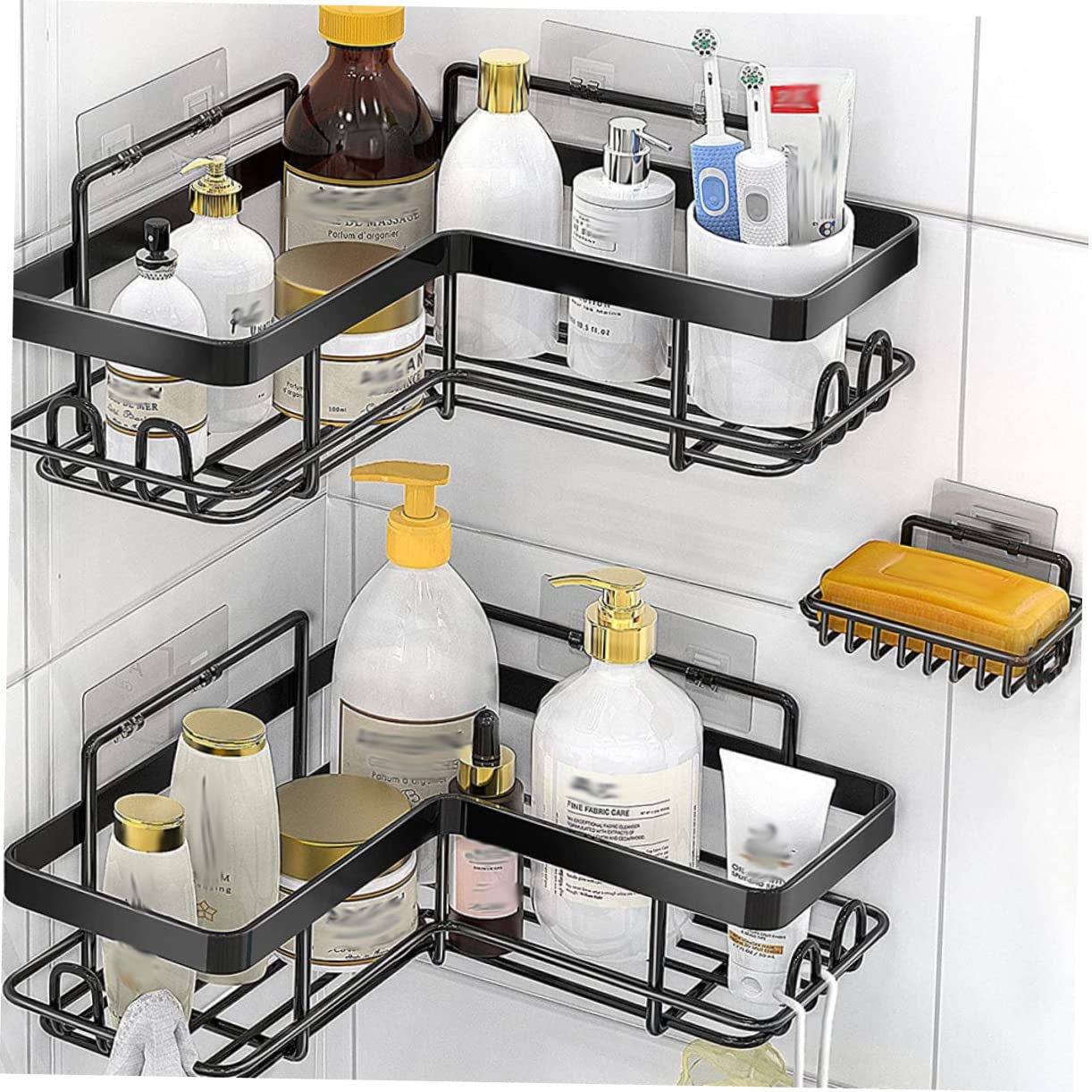 Ciieeo Set di 3 Mensole Angolari per Doccia Nere in Acciaio al Carbonio | Struttura Robusta, Installazione senza Fori Né Attrezzi, Organizzazione Multiuso per Shampoo e Materiale Scolastico