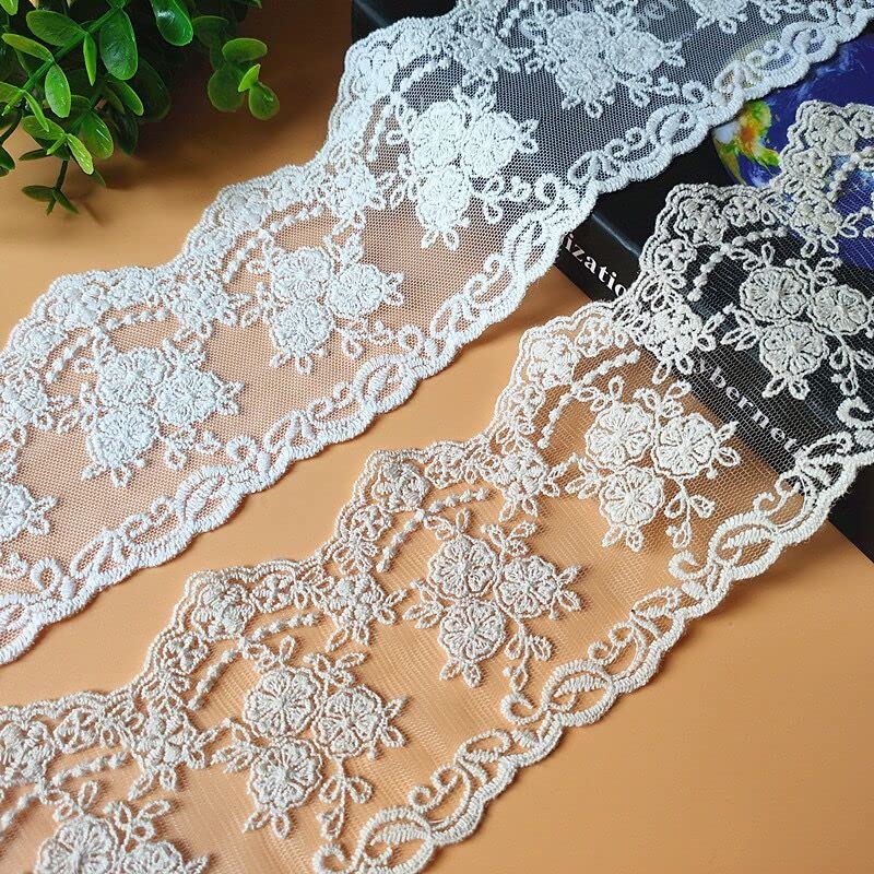Nastro In Pizzo Plissettato Vintage 9,1m X 3,5cm - Bordatura In Rete Ricamata Per Cucito, Abiti Da Sposa E Decorazioni Fai Da Te