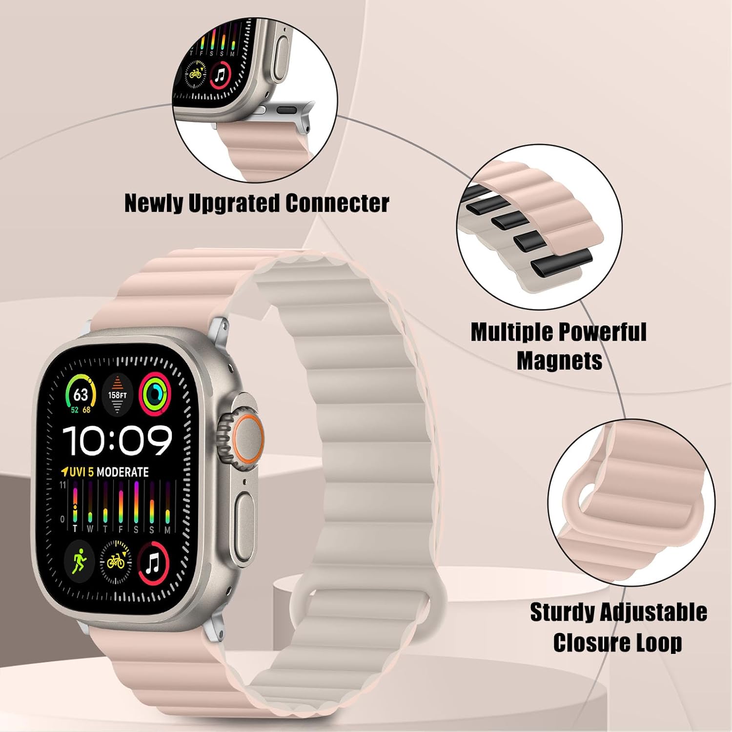 HITZEE Compatible with Apple Watch Band 49/46/45/44/42/41/40/38mm, Double Sided Silicone Magnetic Band Compatible for iWatch Ultra 3/2/1 Series 11 10 9 8 7 SE3 6 5-1 (42/44/45/46/49mm, Pink-Star) - Image 4