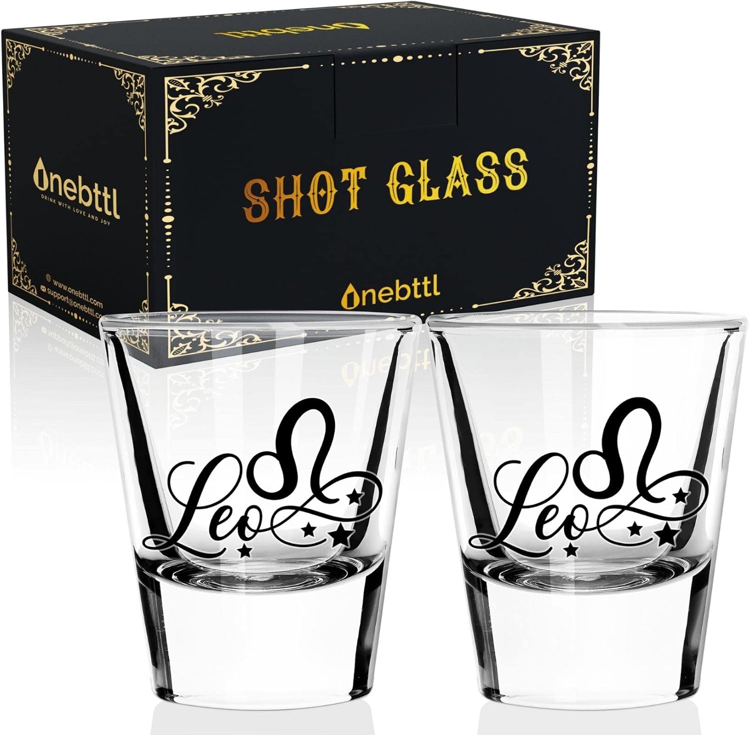 Onebttl Zodiac Sign Shot Glass Set of 2, Unique Birthday Gifts for Women, Men, Friend, Coworker, Wife, Husband- (1.5oz/45ml)- Leo