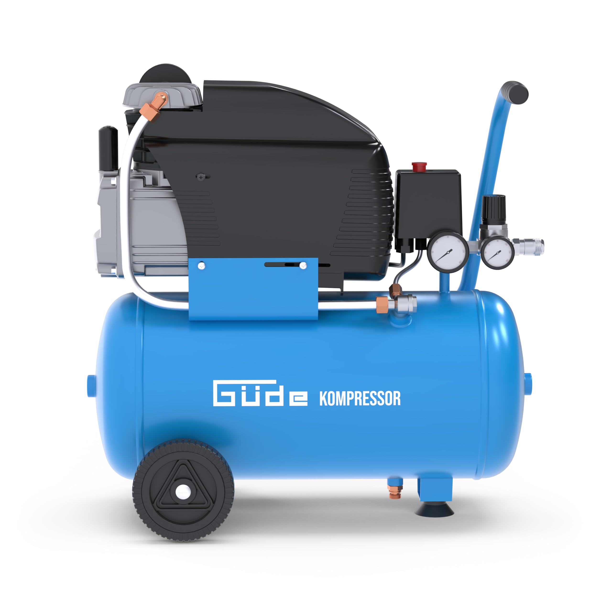 Güde Kompressor 231/10/24 (ölgeschmiert, max. 10 bar, 1500 W, Kessel 24 l, Ansaugleistung 206 l/min, Druckminderer, 2x Manometer, Sicherheitsventil, Kondensatablassschraube, Luftfilter, mobil)