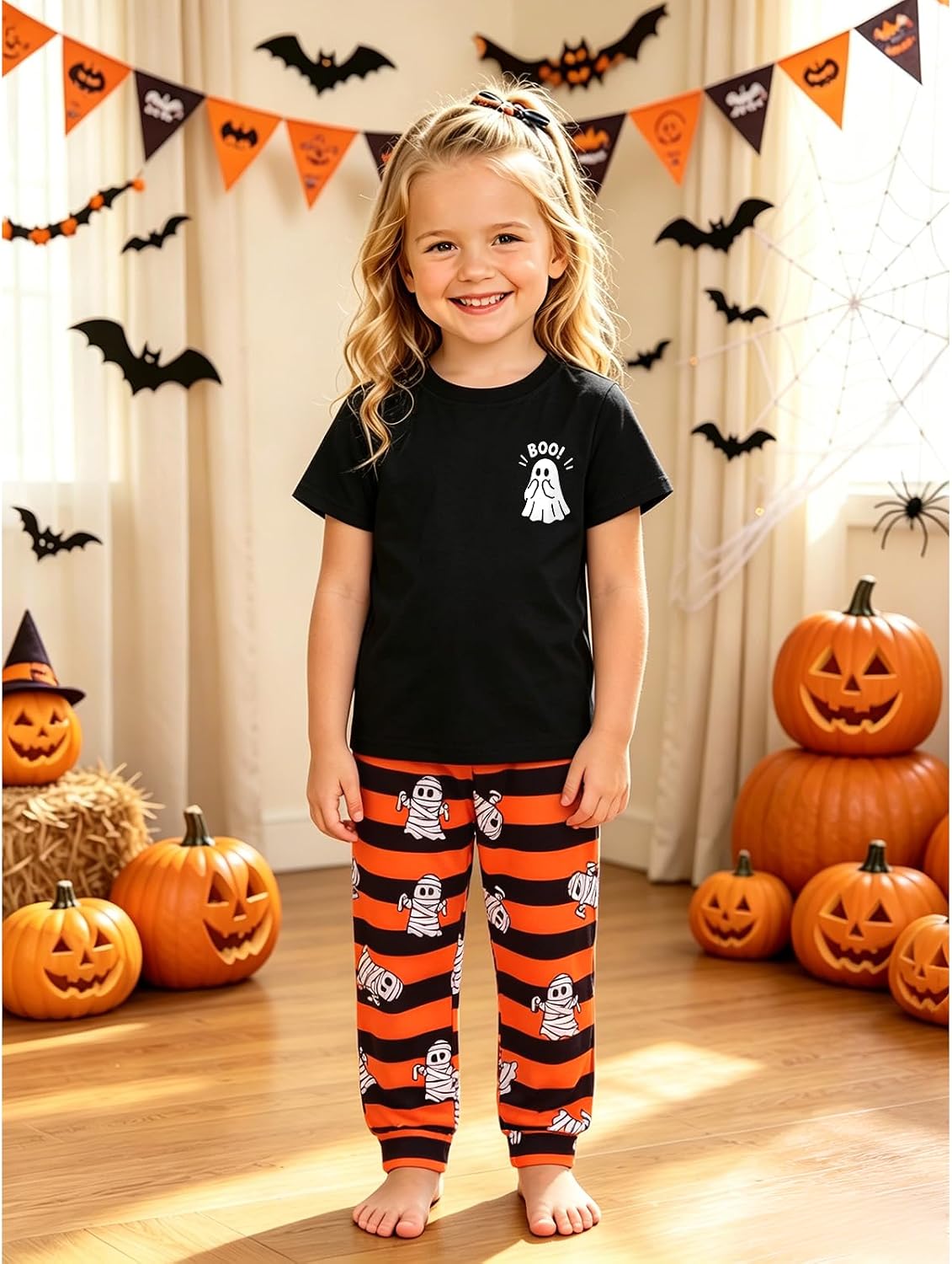 Toddler Boy Girl Halloween Outfit Boo T-Shirt Stripe Pants Kid Fall Clothes