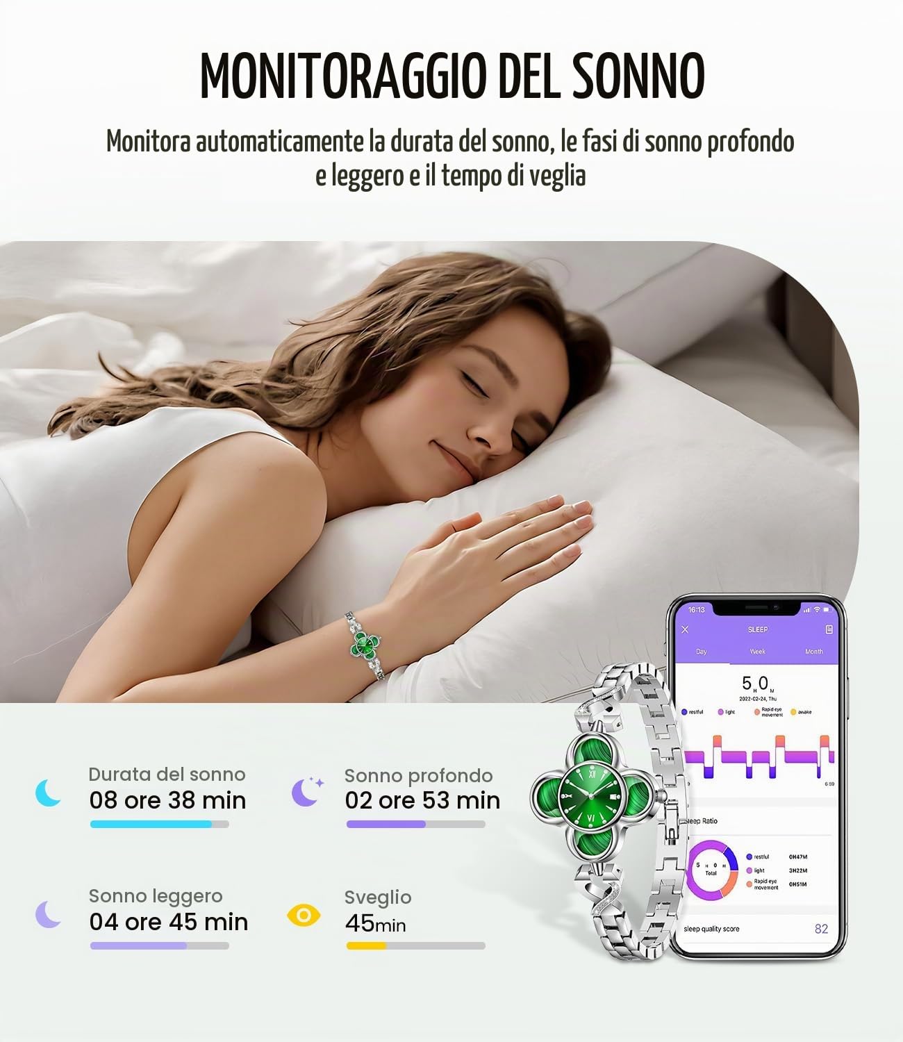 Smartwatch Donna, Strap Smart Band Fitness Tracker con 170 Sportive Contapassi Sonno Cardiaca, Bluetooth Notifica via SMS, Smart Watch IP68 Impermeabil, Orologio Smartwatch Donna per iOS Android