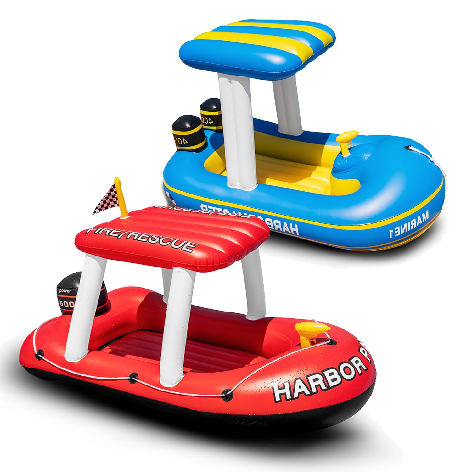 Zone Tech Boat Inflatable Pool Floats Kids, Toddler Harbor Master Patrol Inflatable Boat Pool Float Ride On, Fun Water Toy Squirter Pool Toy, Rescue