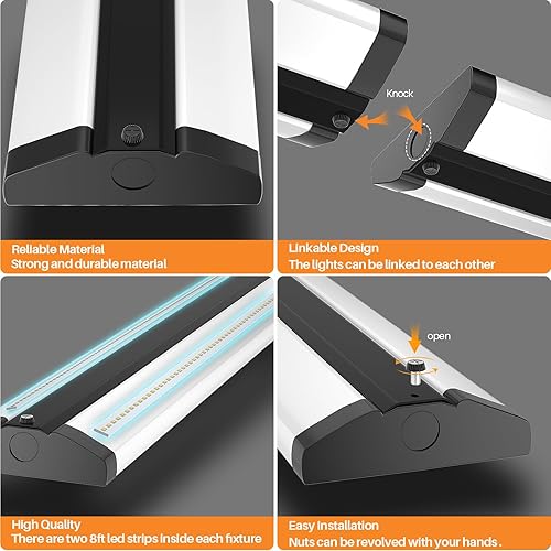 Miniatura 4 de Luces LED de tienda de 110 W, 8 pies, tira de iluminación LED ultra delgada, 12500 lúmenes, 5000 K, 8 pies de montaje empotrado para garaje,