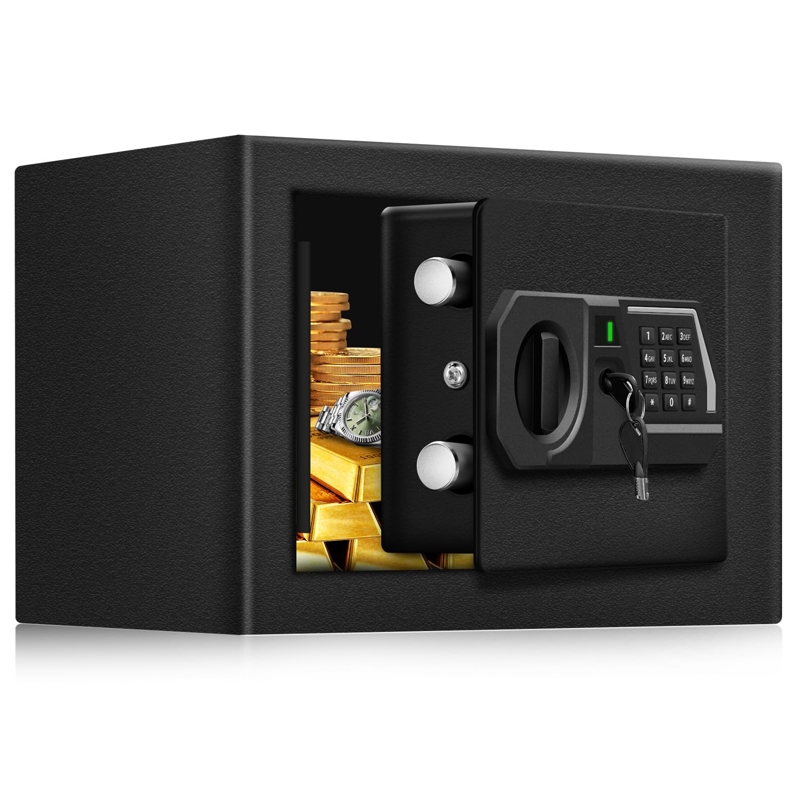 TOTOY Small Personal Safe Box 0.3 Cu Ft- Electronic Digital Security Safe Steel Construction Hidden with Key Lock, Wall or Cabinet Safety Box for Home Office Hotel Business Jewelry Gun Cash Money