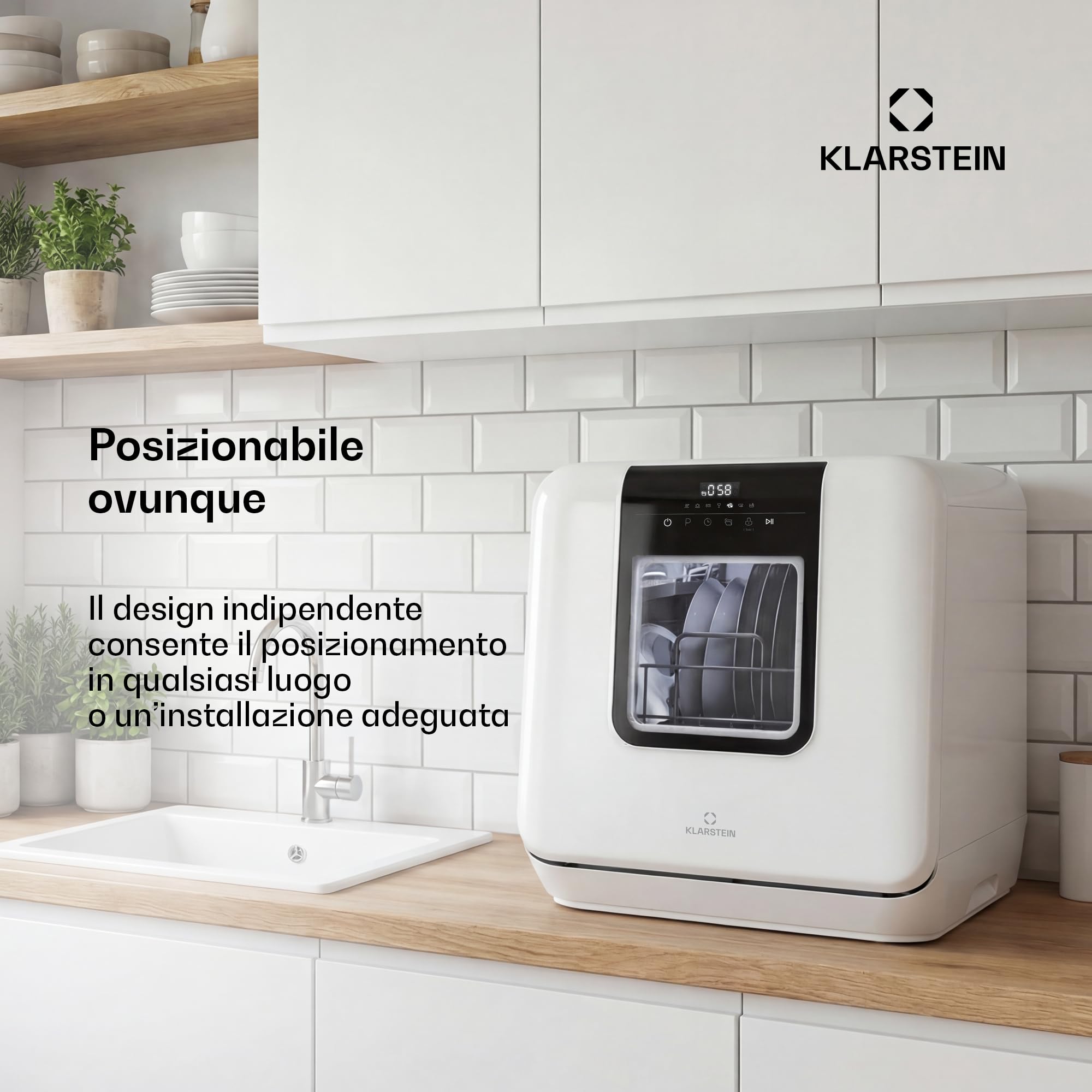 Klarstein Melville Lavastoviglie da tavolo - Lavastoviglie compatta per 3 coperti, 7 programmi, 6 L di acqua, AquaStop, design portatile