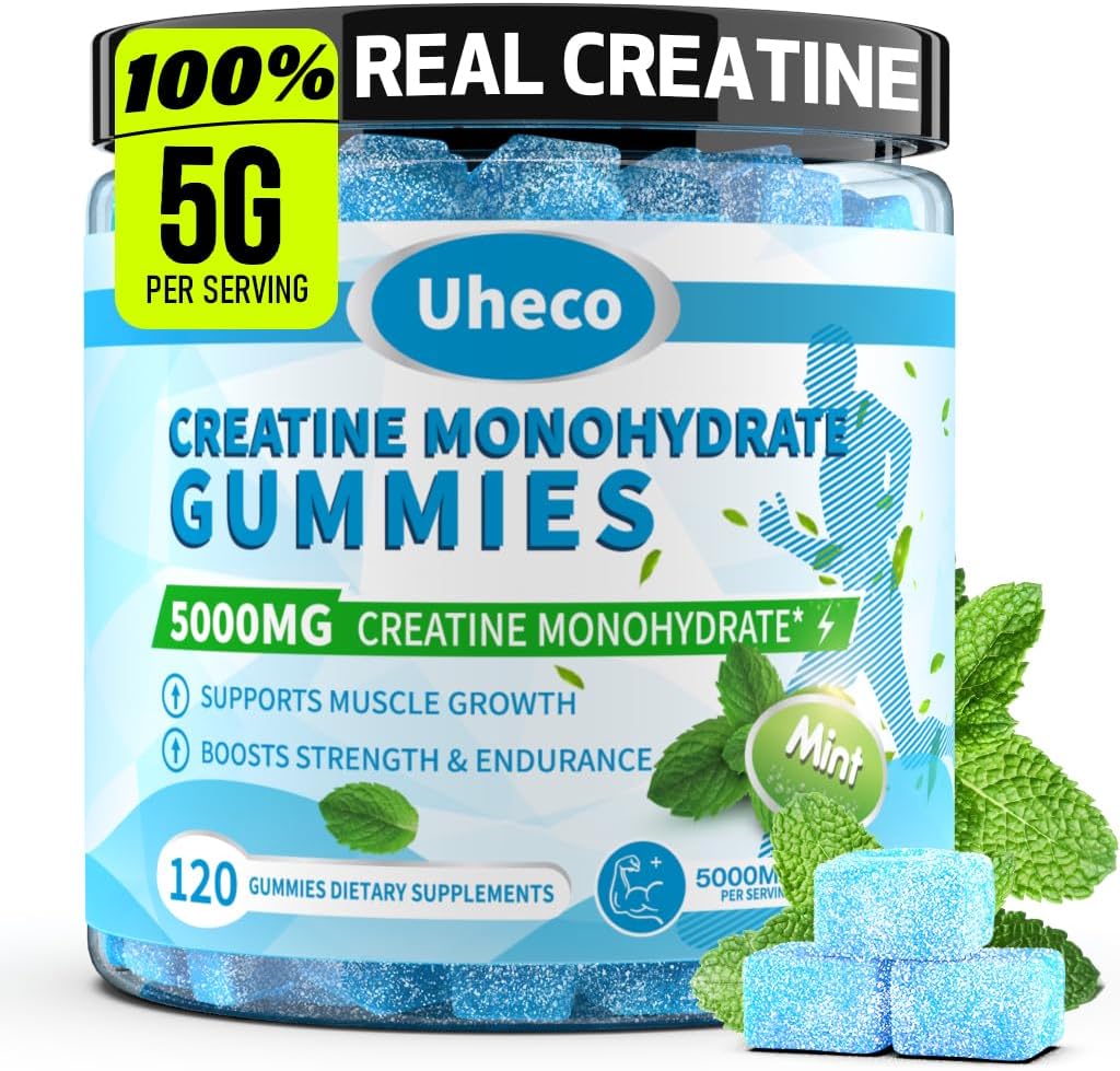 Mint Flavor Creatine Monohydrate Gummies for Men & Women,Contains L-Taurine + Vitamin B12, Betaine, L-Citrulline for Improve Exercise Endurance, Muscle Strength -120 Count