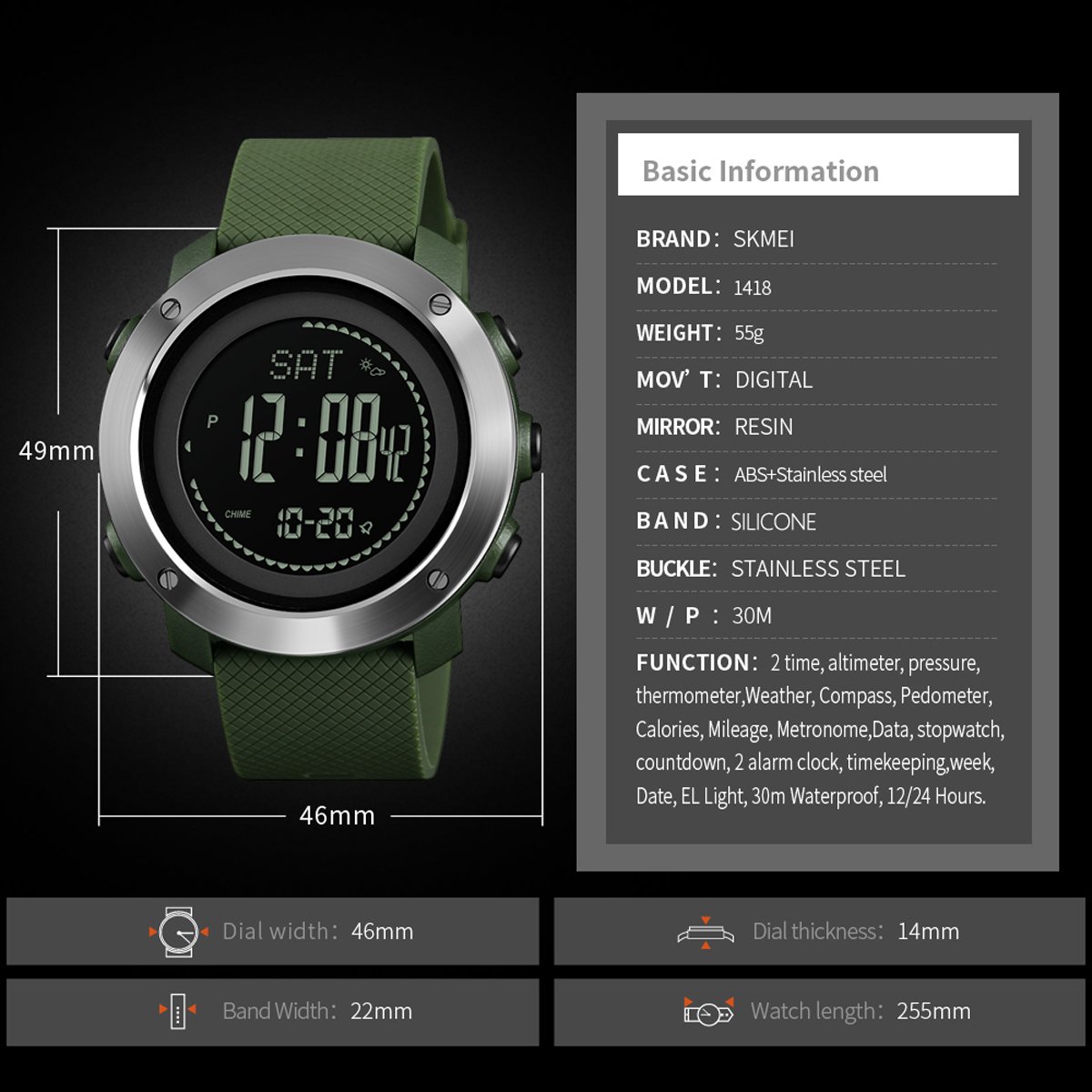 Reloj digital para hombre, con brújula, para deporte, electrónico, multifunción, para hombre