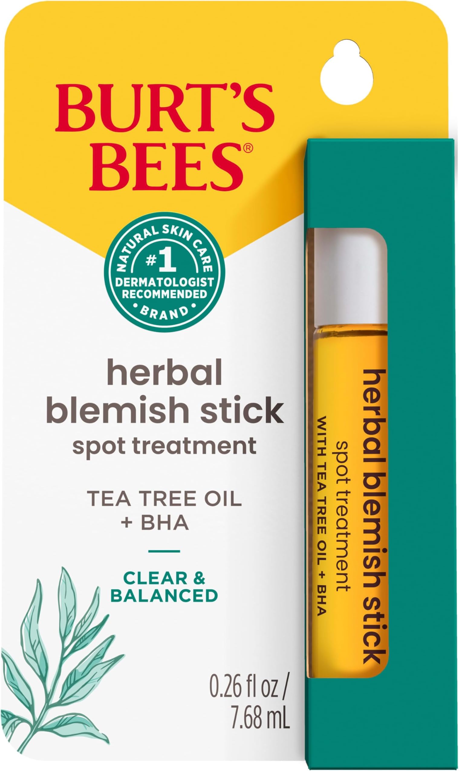 Herbal Blemish Stick, 0.26 Fl Oz (Pack of 2), Tea Tree Oil Infused, Soothing, Exfoliating, Cleansing, Unisex