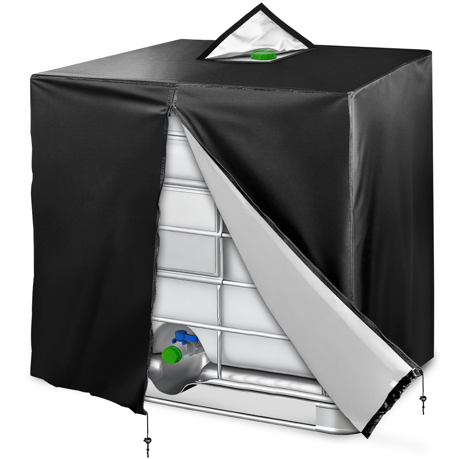 IBC Tank Cover 120x100x116cm, IBC Water Tank Cover 1000L 420D IBC Covers with Zipper Oxford Tank Waterproof Dustproof UV Protection, Garden Water Tank Anti-UV Outdoor Covers (Black)