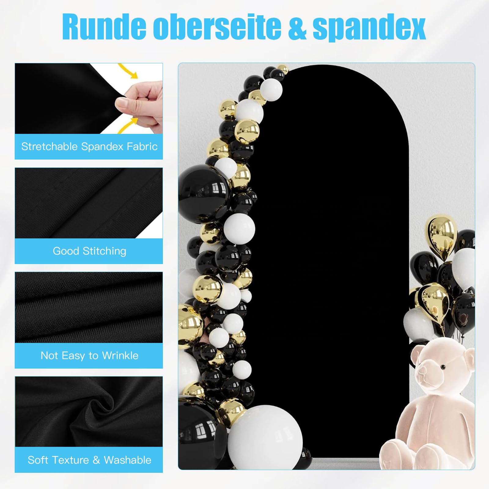 Cubierta de fondo de arco – arco de boda de doble cara con parte superior redonda, fondo fotográfico ideal para bodas, cumpleaños, ceremonias, fiestas y banquetes (negro, 1 x 2 m)