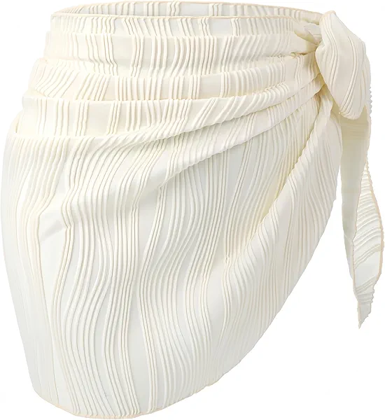 Geyoga Women Sarong Coverups Beach Skirt Triangle Shawl Wraps Short Bikini Skirt Bathing Suit for Swimwear (Beige)