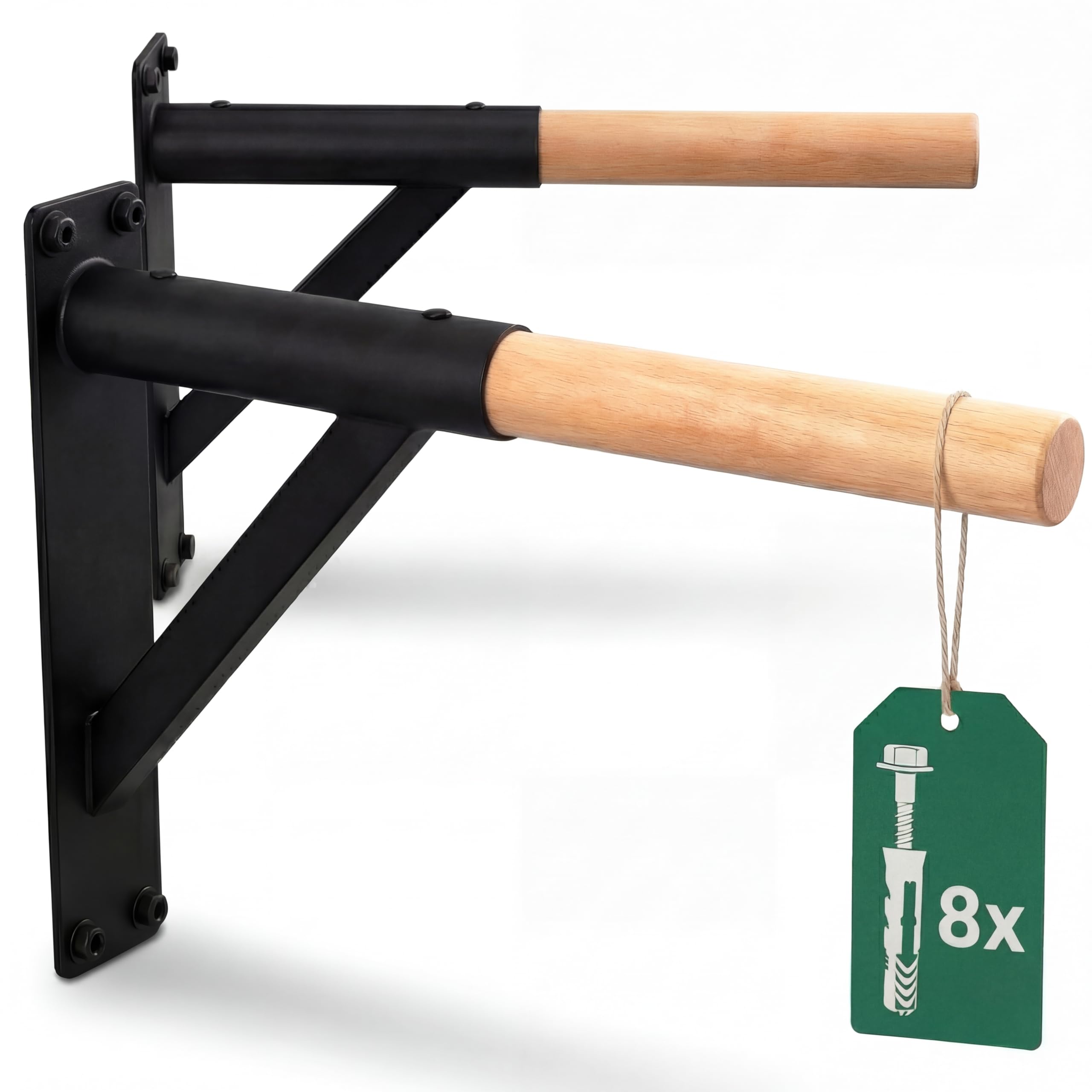 KFA8 Dip Barren Wandmontage – Dip Station aus Stahl & Buchenholz | 38mm Griff, bis 150 kg, 45cm Wandabstand | Calisthenics Dip Stange für Home Gym