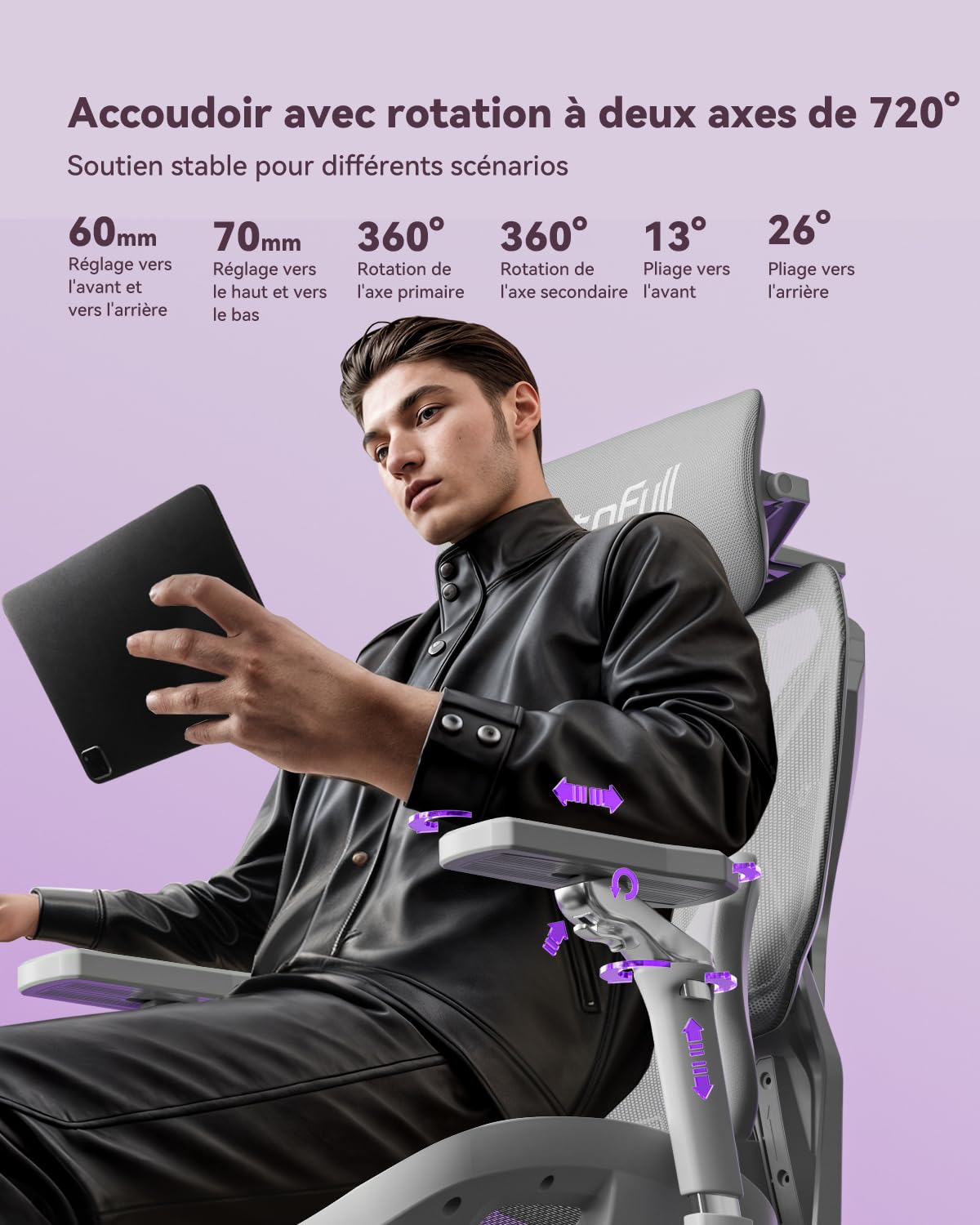 AutoFull G7 Ergonomic Office Chair, Gaming Chair with Dynamic Lumbar Support, 720° Dual Axles, Rotating Handrails, 140° Backrest Slope and 4D Neck Pillow (Pink
