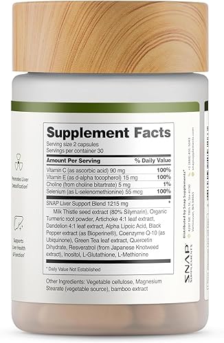 Miniatura 8 de Snap Supplements Suplemento para la salud del hígado y la desintoxicación, apoyo natural para la salud hepática y digestiva, 60 cápsulas