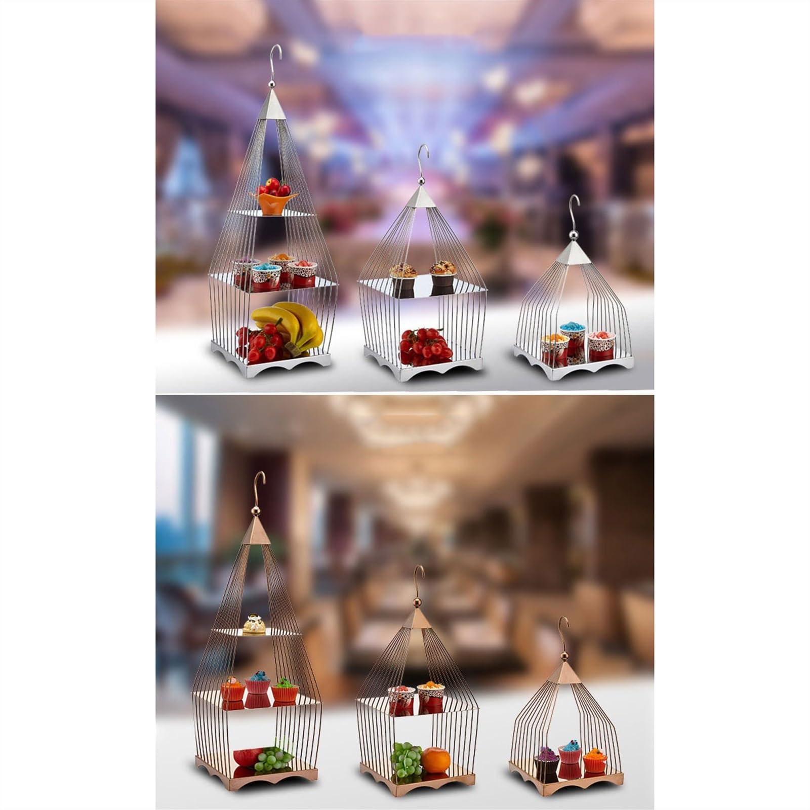 Stojak na ciasto Kreatywny stojak na klatki dla ptaków Dim Sum o dużej pojemności stojak na babeczki ze stali nierdzewnej stojak na ciasto owocowe i deserowe Uchwyt na ciasto ( Color : B , Size : Thre