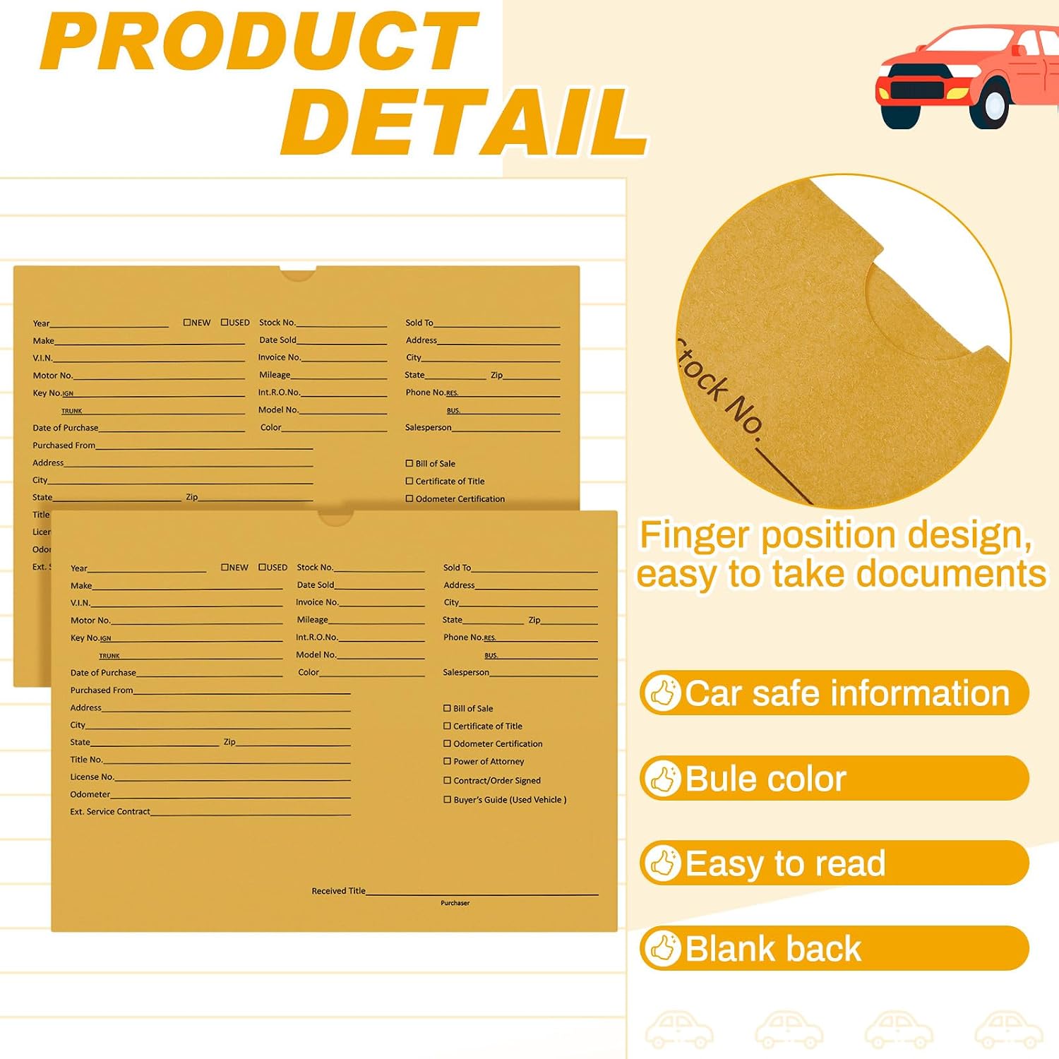 Watersay 120 Pcs 9 x 12 In Vehicle Dealer Jackets for Car Sales 32lb Colored Printed Deal Envelopes Dealership Supplies File Jackets Automotive Folders for Car Dealerships (Cowhide Yellow)