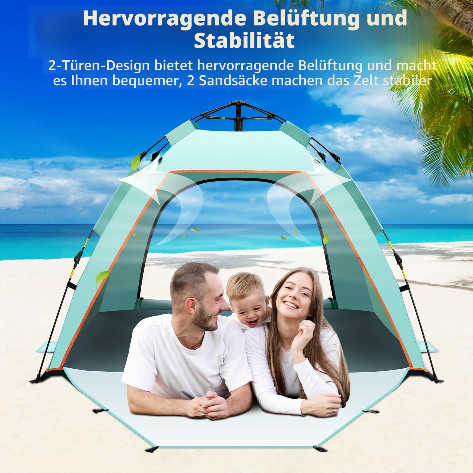 Cflity Pop-Up Strandmuschel – 1-3 Personen, UV-Schutz 50+, 160x140x120 Cm – Automatischer Hydraulikmechanismus – Für Strand, Garten, Angeln