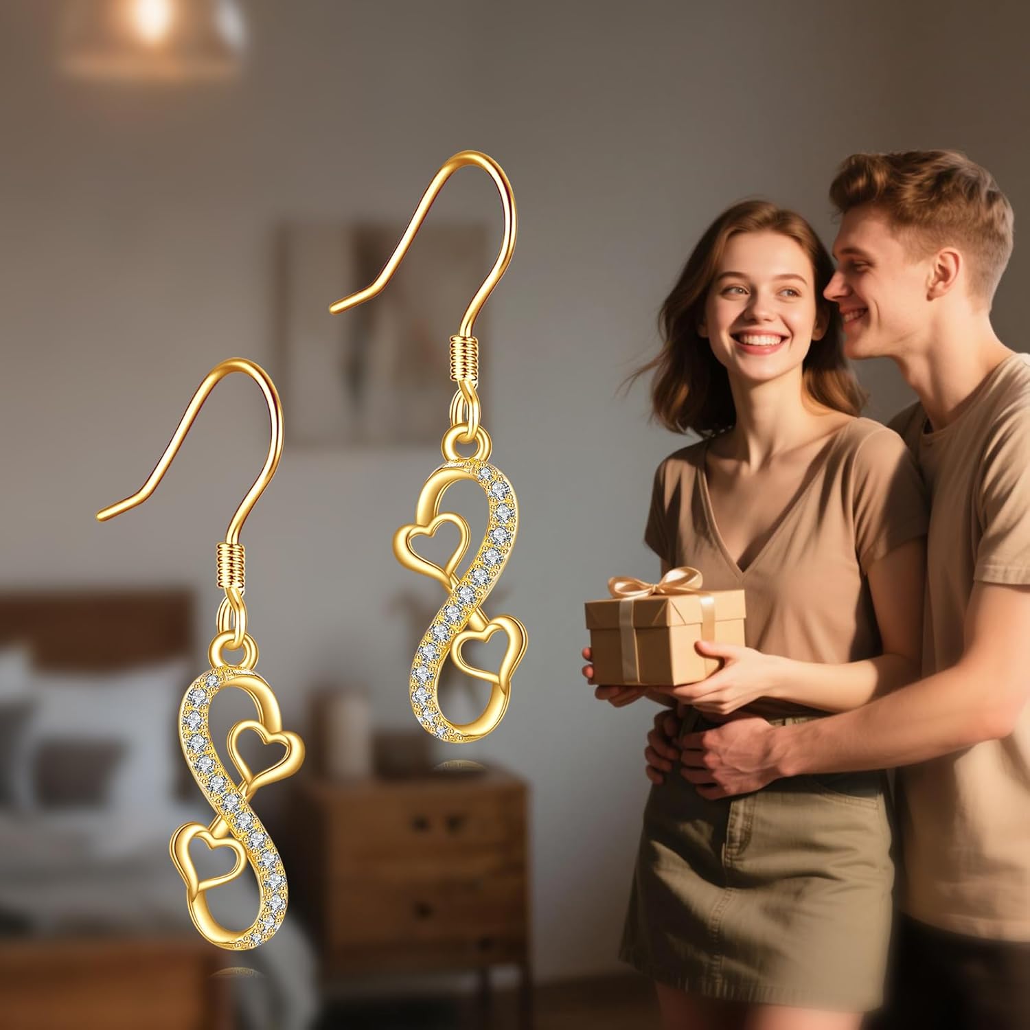14K Solid Gold Infinity Earrings for Women Real Yellow Gold Infinity Heart Dangle Earrings Jewelry Birthday Gifts for Wife Mom - Image 5
