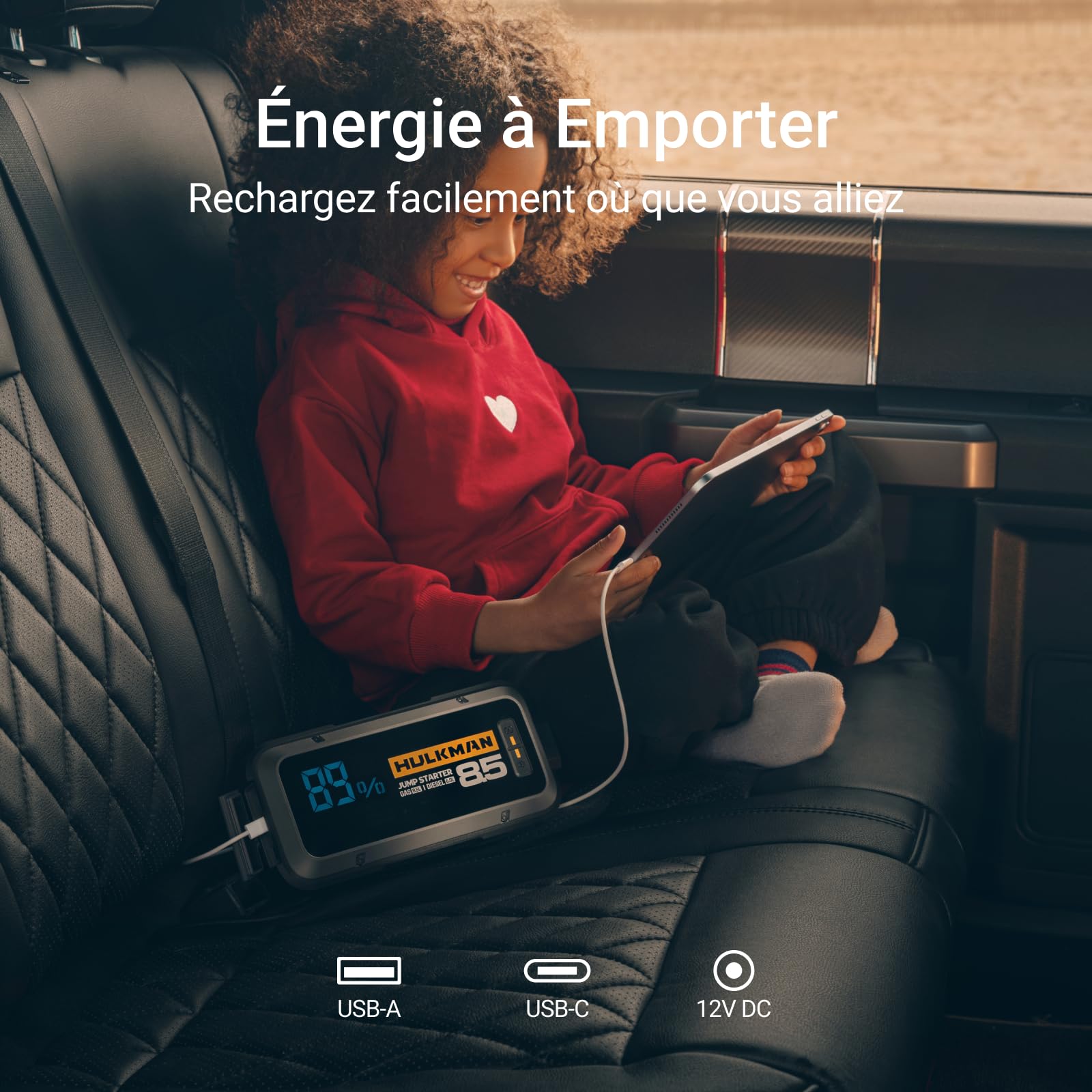 HULKMAN Alpha85 Booster Batterie Voiture, 2000 Amp 20000mAh, Grand et Pratique Écran LED, Démarreur à Batterie au Lithium de 12V, pour Moteurs à Essence jusqu'à 8,5L, à Diesel jusqu'à 6L