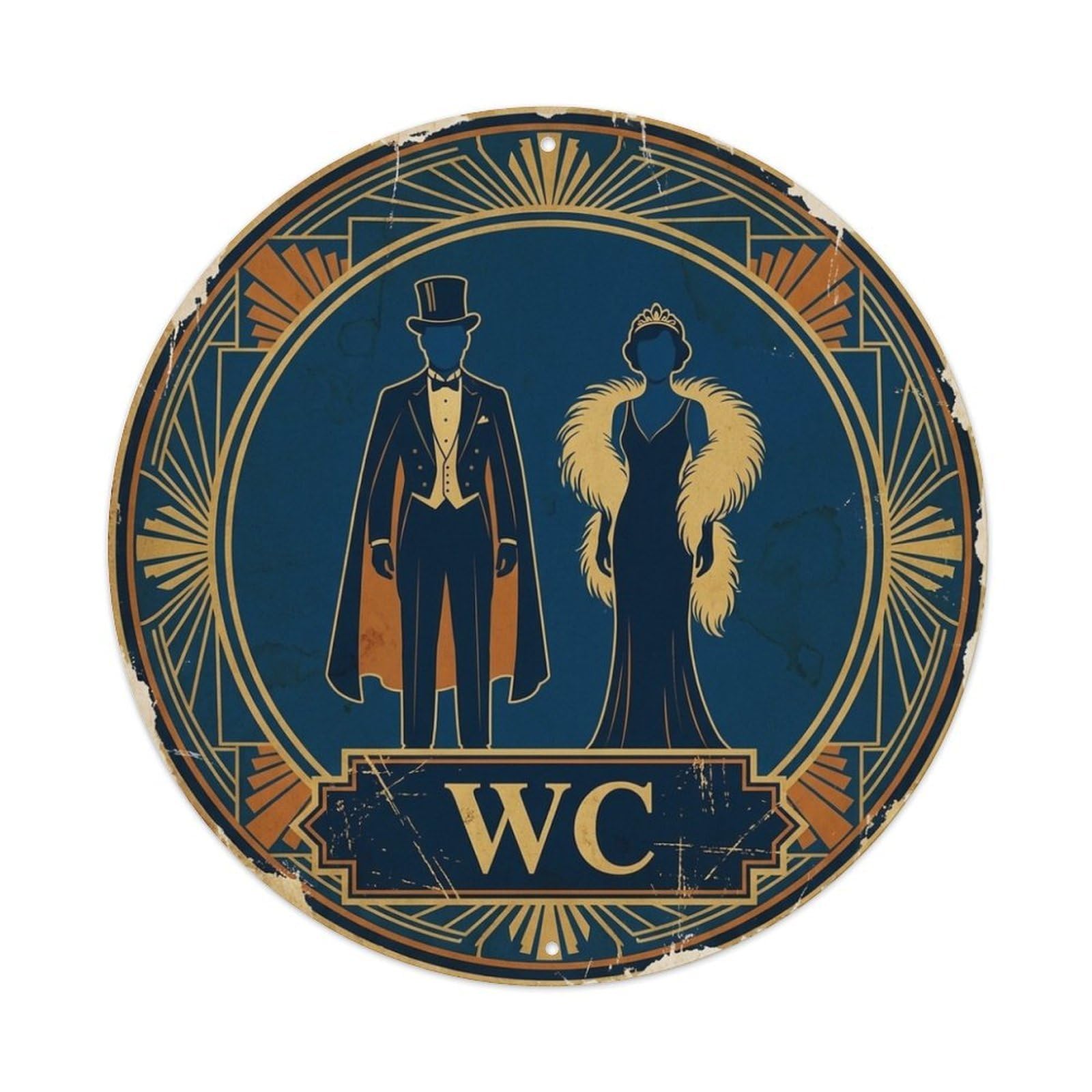 WC Art Deco Restroom Sign Ladies Gents Metal Tin Sign