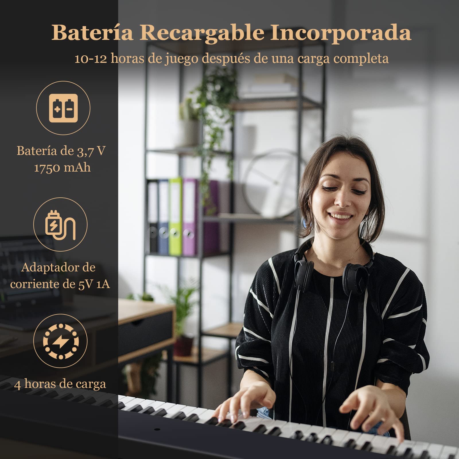 COSTWAY Piano Digital 88 Teclas, Teclado Electrónico Portátil con Teclas Pesadas, con Función Bluetooth, Interfaz MIDI, Altavoces, Sordina, y Bolsa de Transporte (con Atril, Negro)