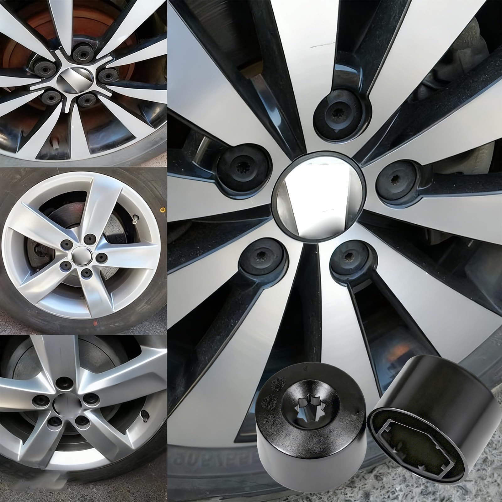 20 sztuk 17 mm osłon na nakrętki kołowe z narzędziem do usuwania - Uniwersalne osłony śrubowe na felgi samochodowe - Kompatybilne z VW, Audi i większością pojazdów - Ochrona przed kradzieżą i stylowy