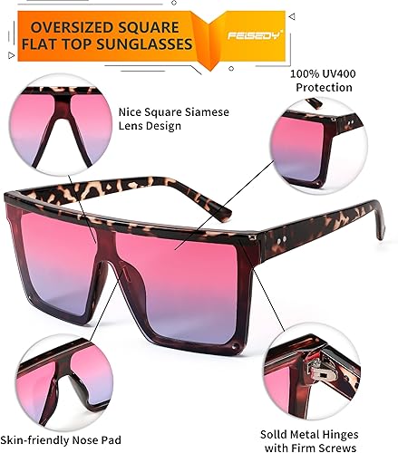 Miniatura 3 de FEISEDY - Lentes de sol siameses de moda para mujeres y hombres, cuadrados y concisos. Estilo UV400 B2470