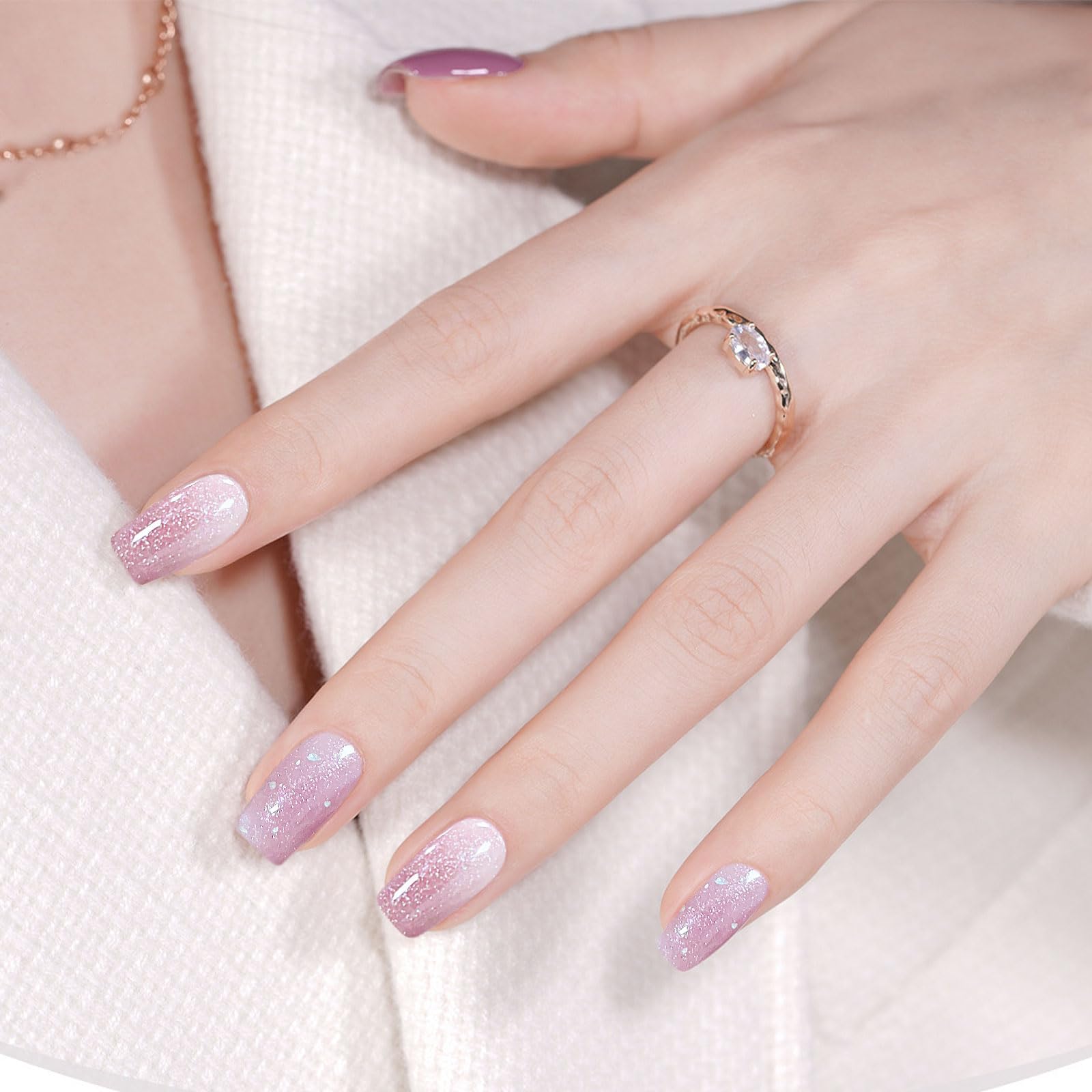 JMEOWIO Gel Nail Stickers Glitter Pink Purple Semi Cured Gel Nail Strips Wraps UV/LED Nails Art Design Decoration Accessories - Image 4